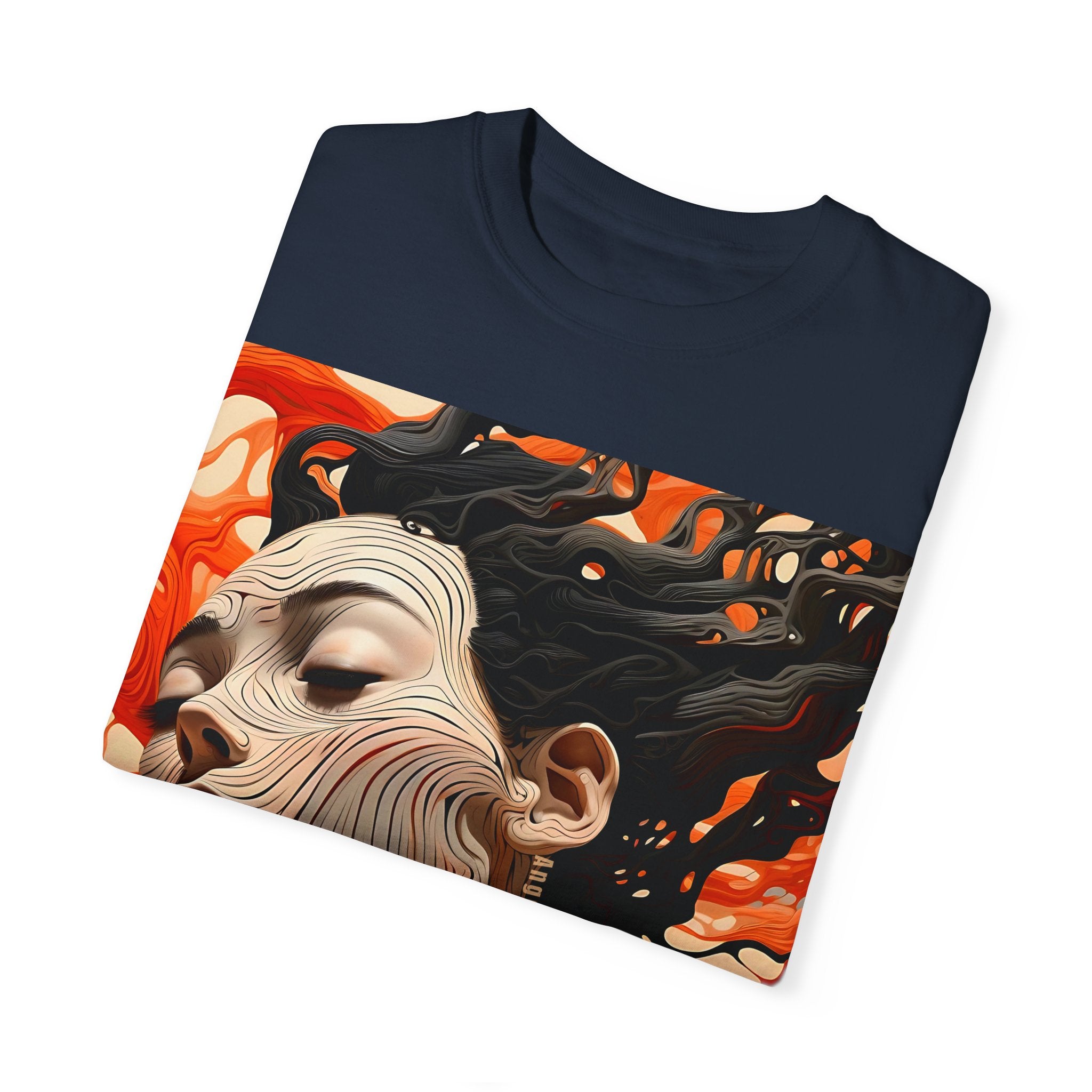 Artistic Unisex Garment-Dyed T-Shirt with Abstract female face Profile Design - Angel Body