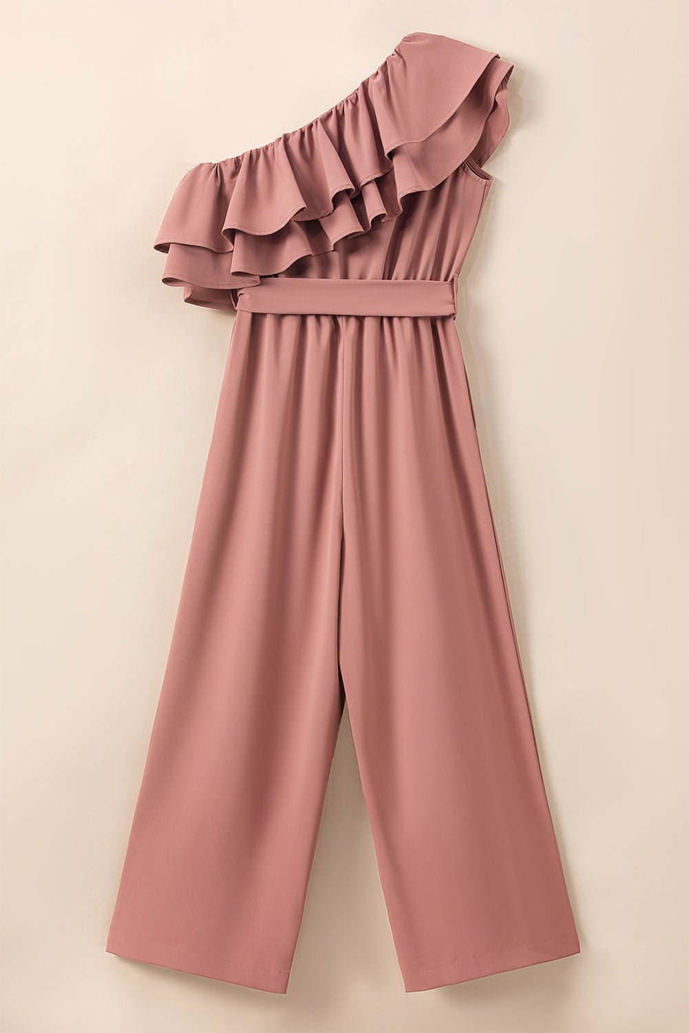 Ruffled Tied One - Shoulder Jumpsuit - Angel Body