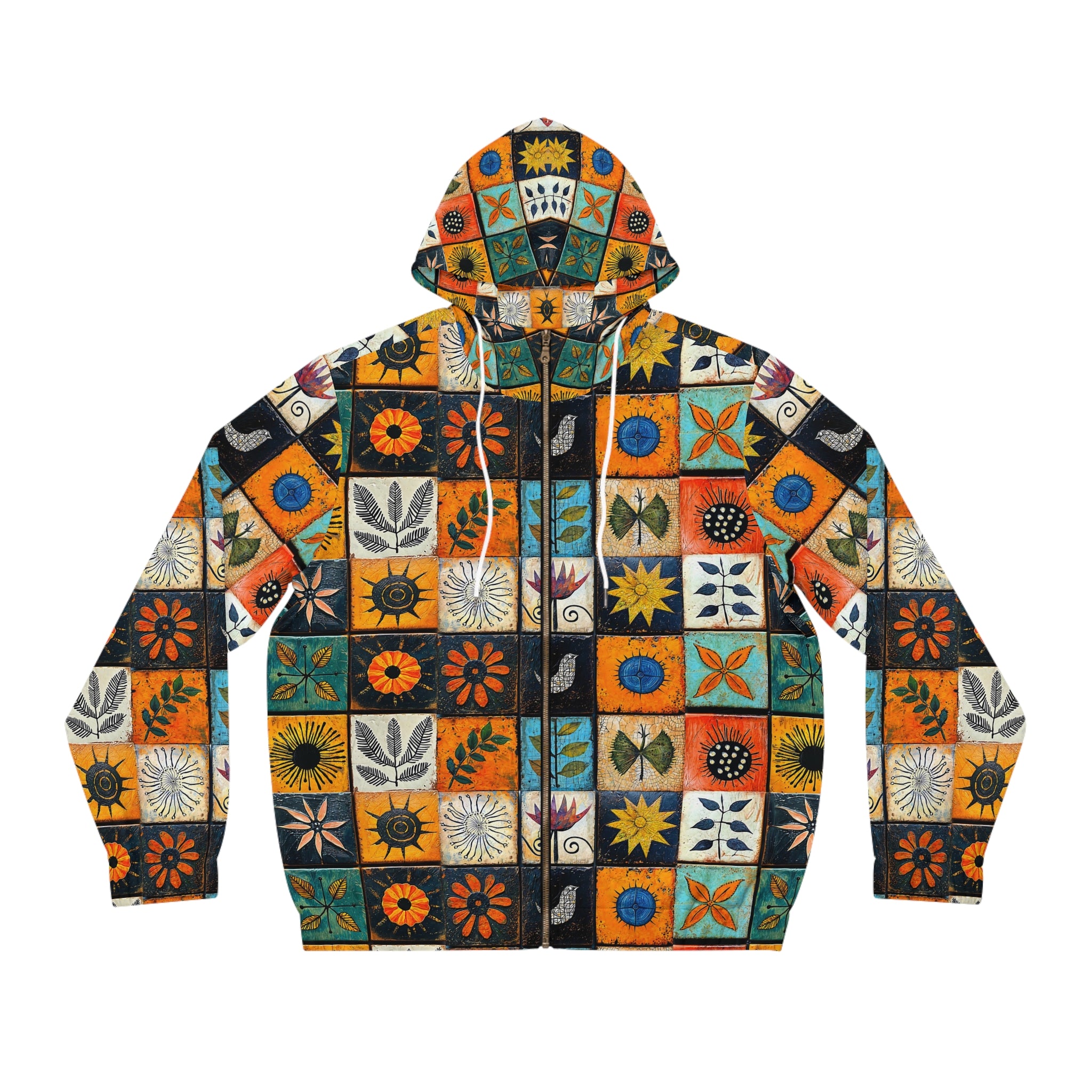 Man's Vibrant Floral Hoodie - Bohemian Tile Style - Angel Body