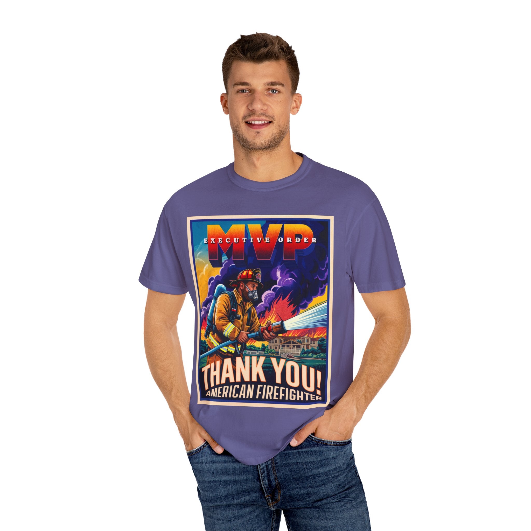 Firefighter Thank You T-Shirt - Unisex Garment-Dyed Tee - Angel Body