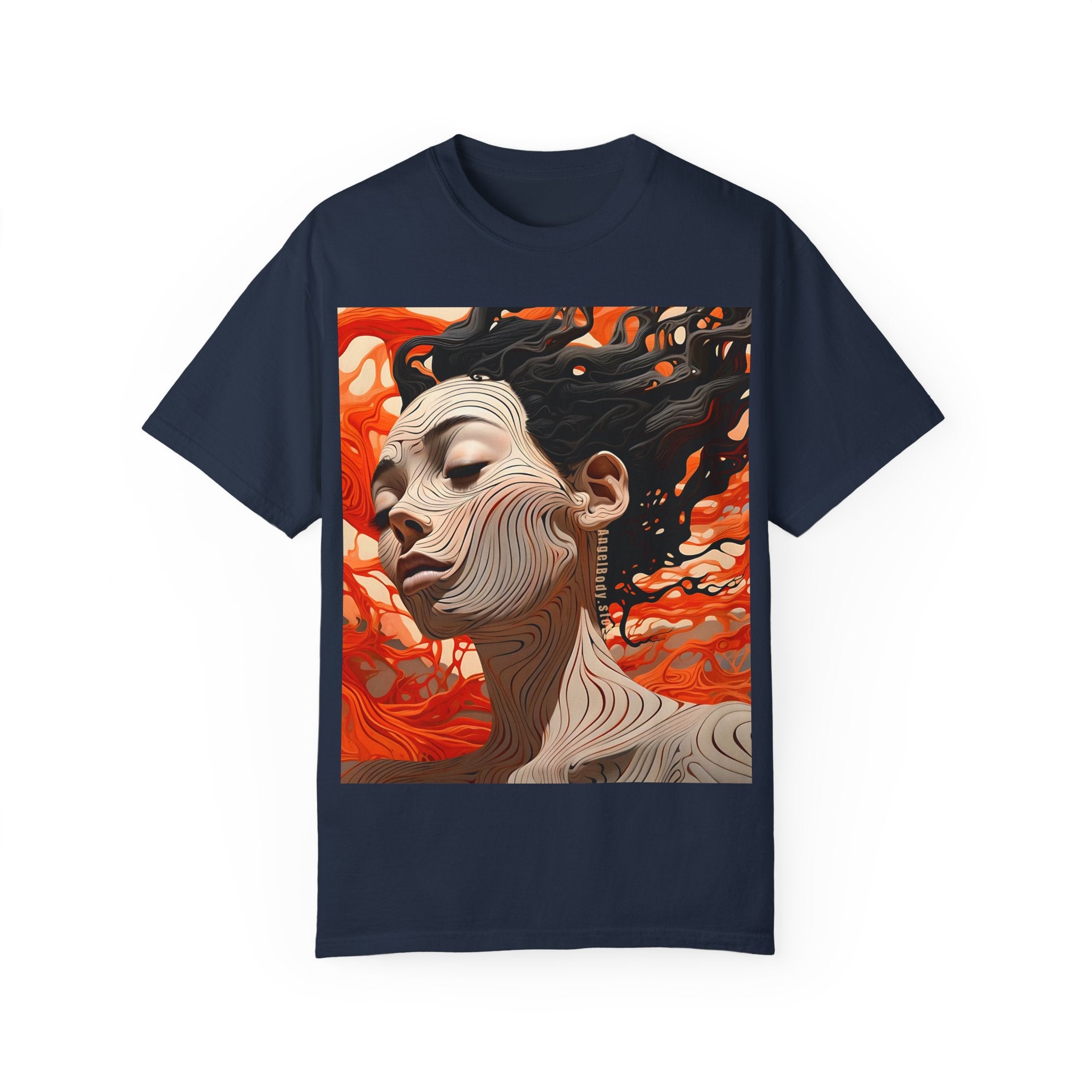 Artistic Unisex Garment-Dyed T-Shirt with Abstract female face Profile Design - Angel Body