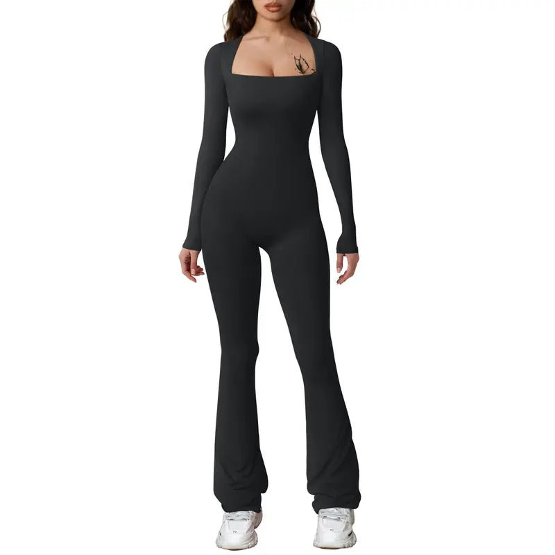HYZ Women'S Fall Long Sleeve Square Neck Wide Leg Yoga Party Daily One Piece Jumpsuit - Angel Body