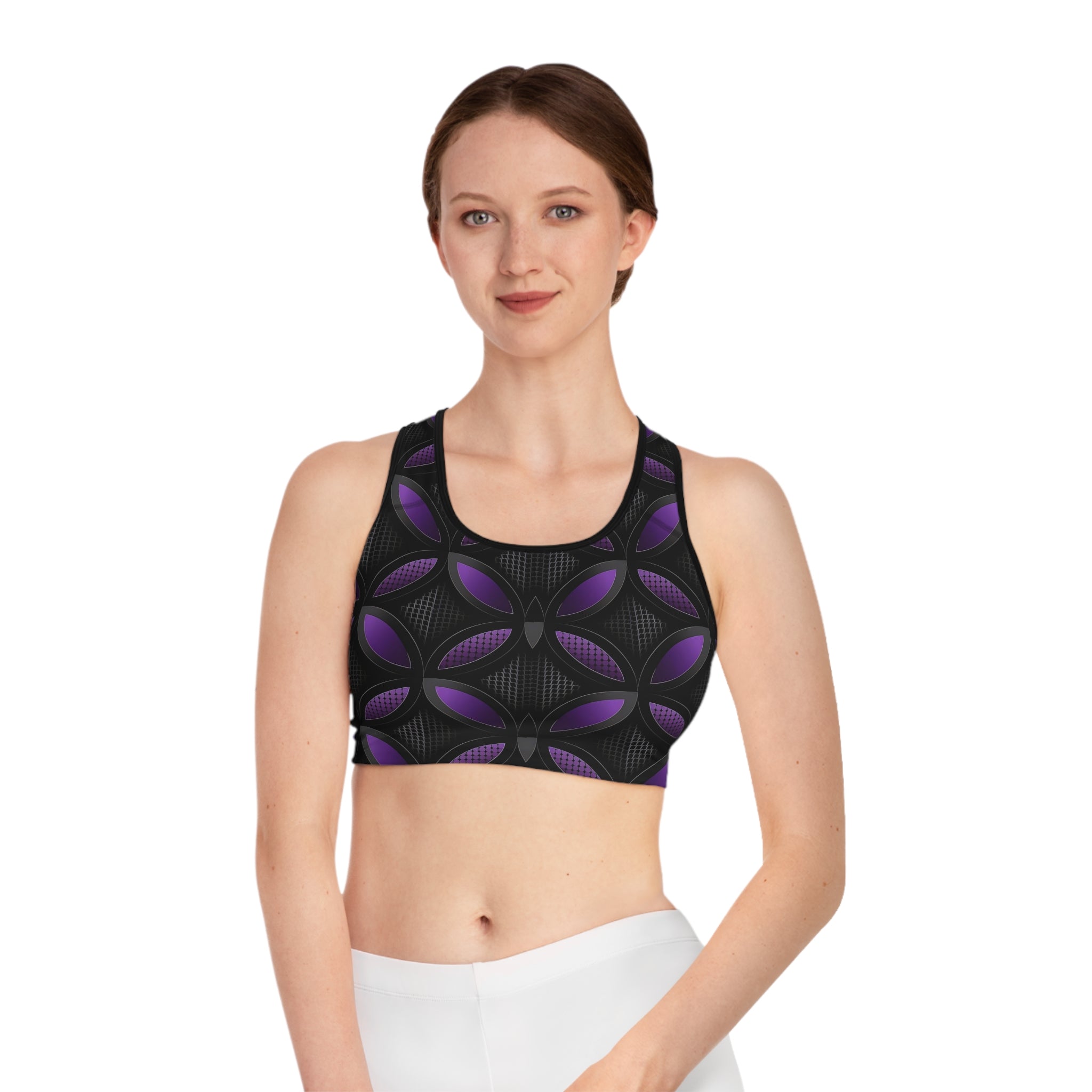 Stylish Black and Purple Sports Bra for Active Lifestyle