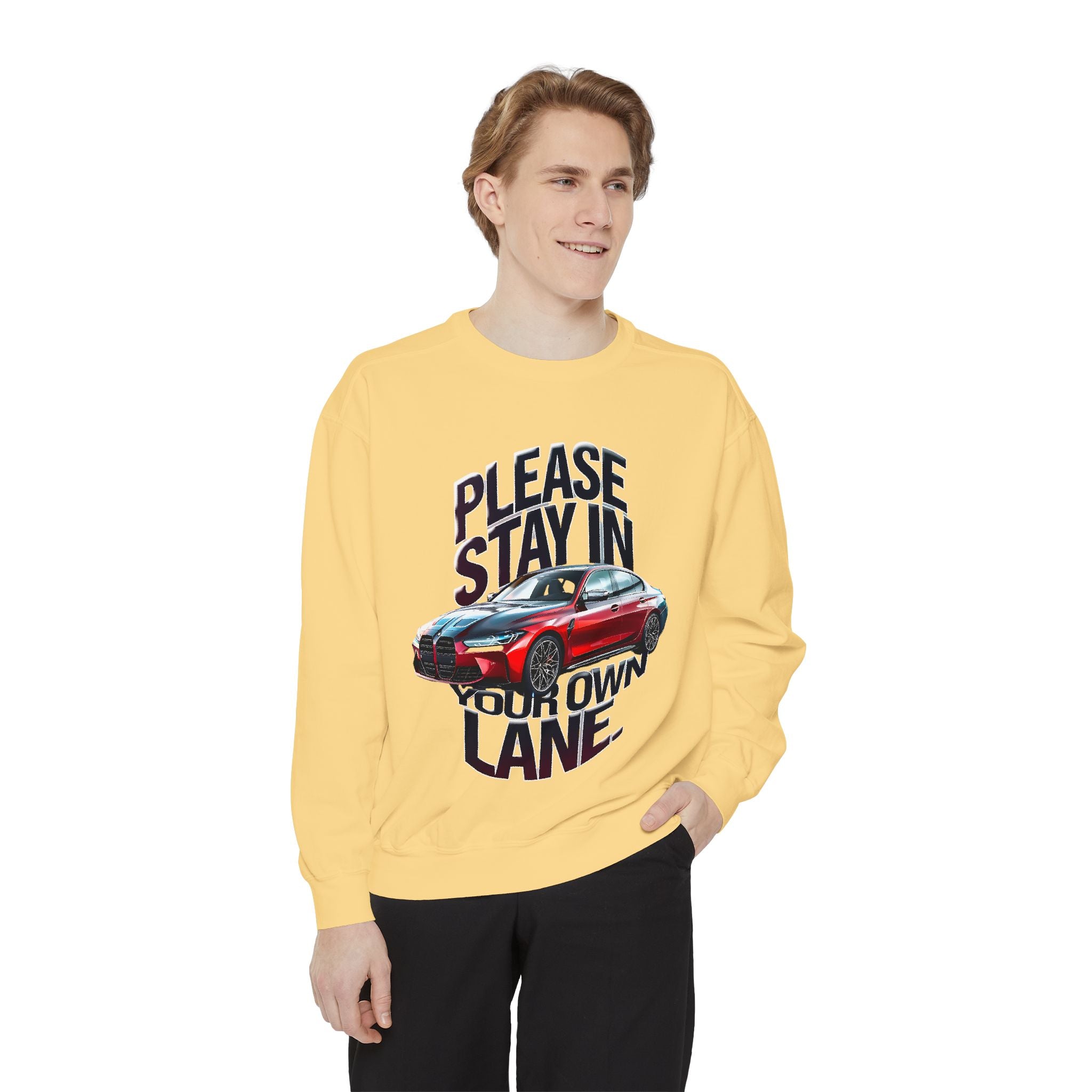 Unisex Garment-Dyed Sweatshirt - 'Please Stay in Your Own Lane' - Angel Body