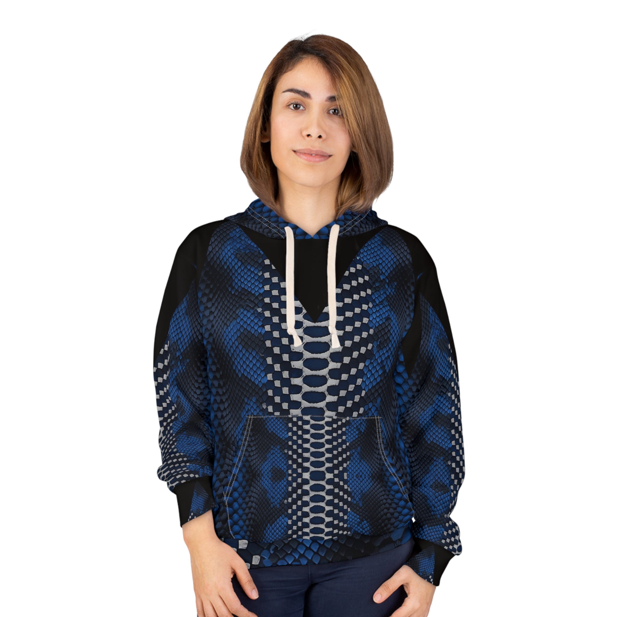 Blue Snake Print Unisex Pullover Hoodie | Trendy and Stylish Outerwear for Casual Wear - Angel Body