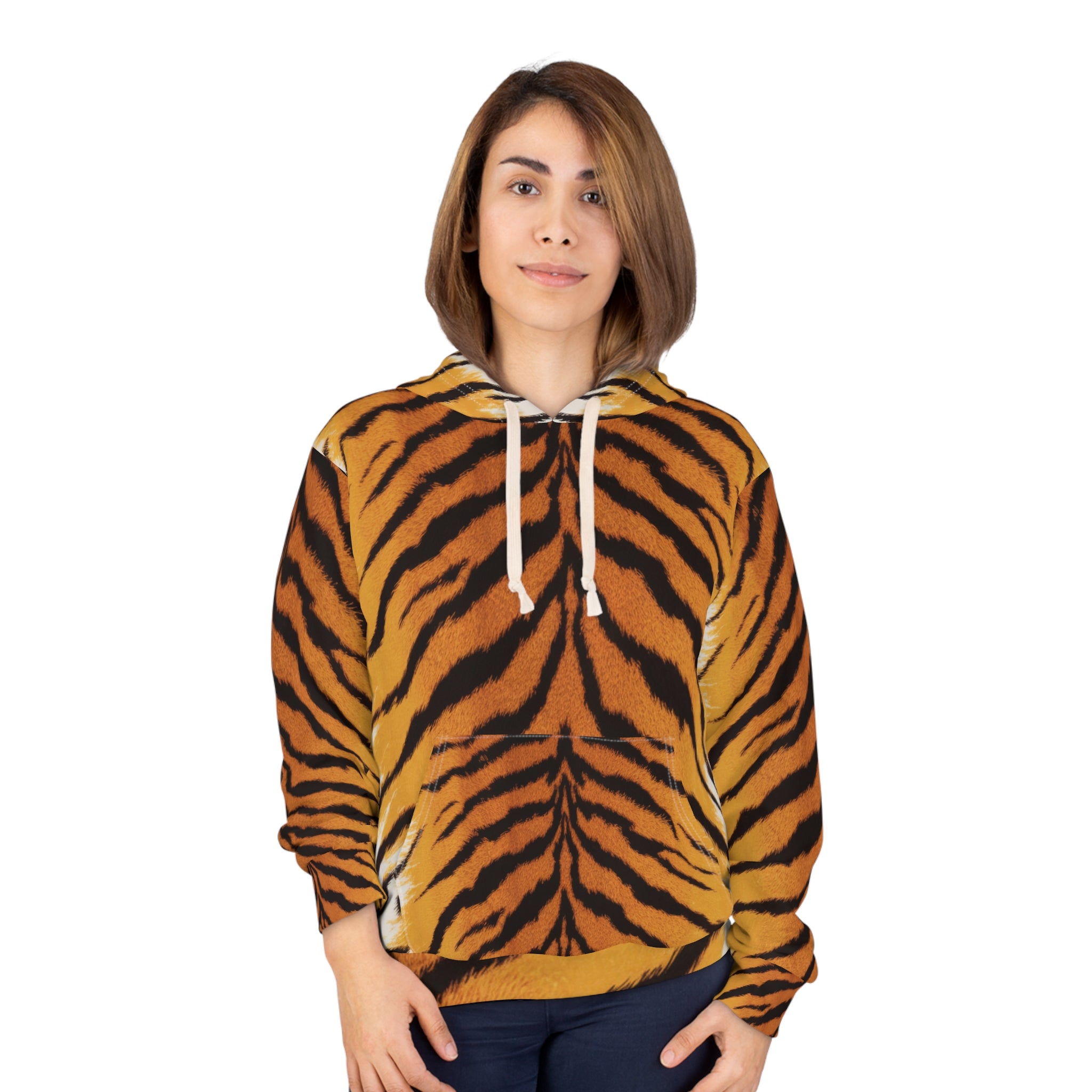 Bold Tiger Print Unisex Pullover Hoodie - Wild and Cozy Fashion - Angel Body