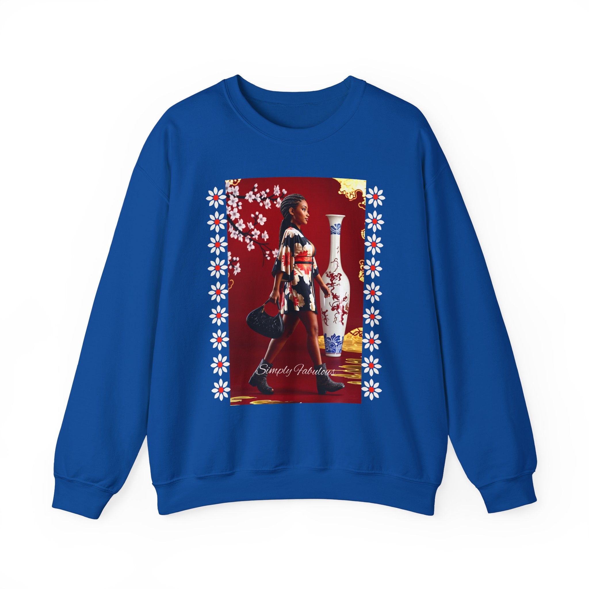 Elegant Asian-Inspired Graphic Crewneck Sweatshirt - Angel Body