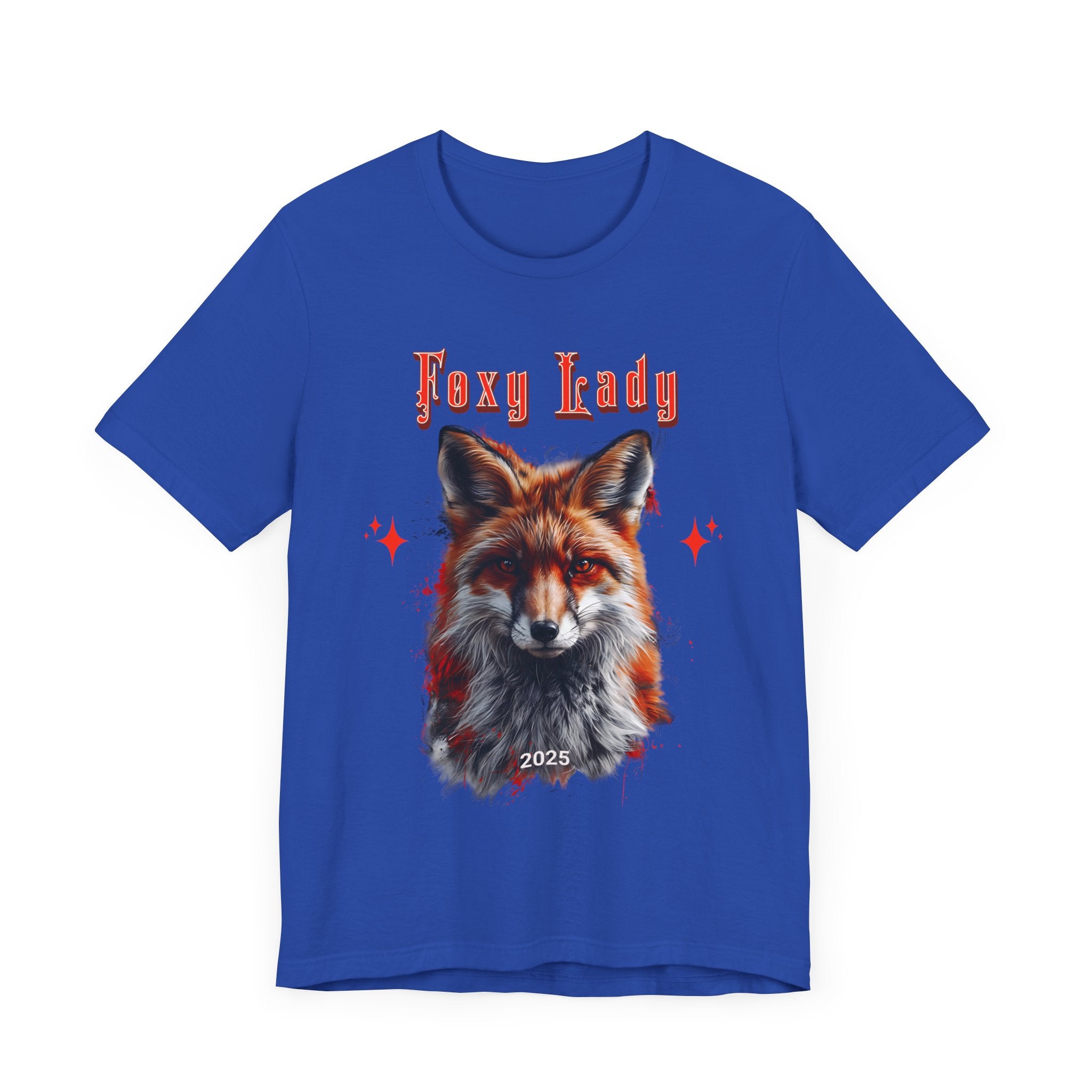 Unisex Jersey Short Sleeve Tee: A beautiful Red Fox with the words foxy lady - Angel Body