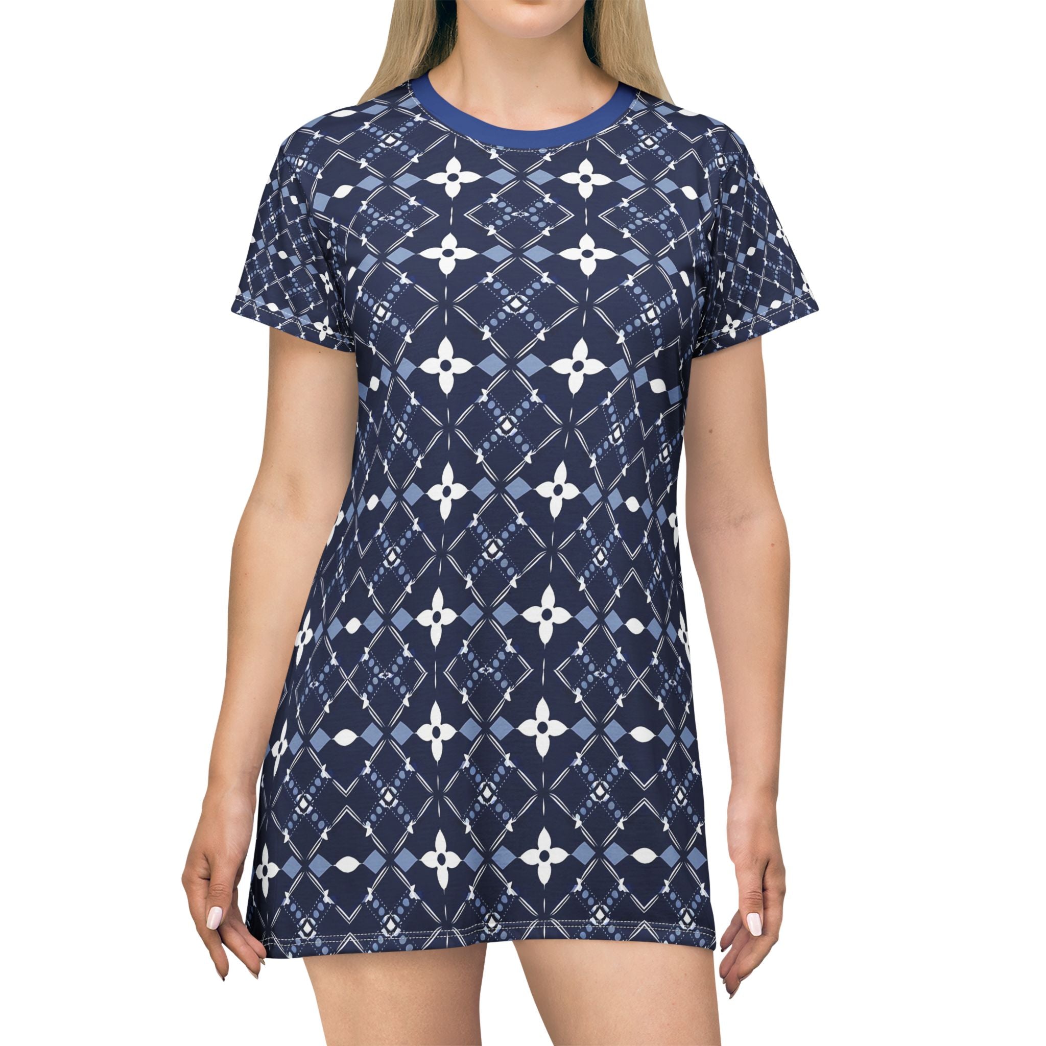Navy Floral T-Shirt Dress for Casual Comfort - Angel Body