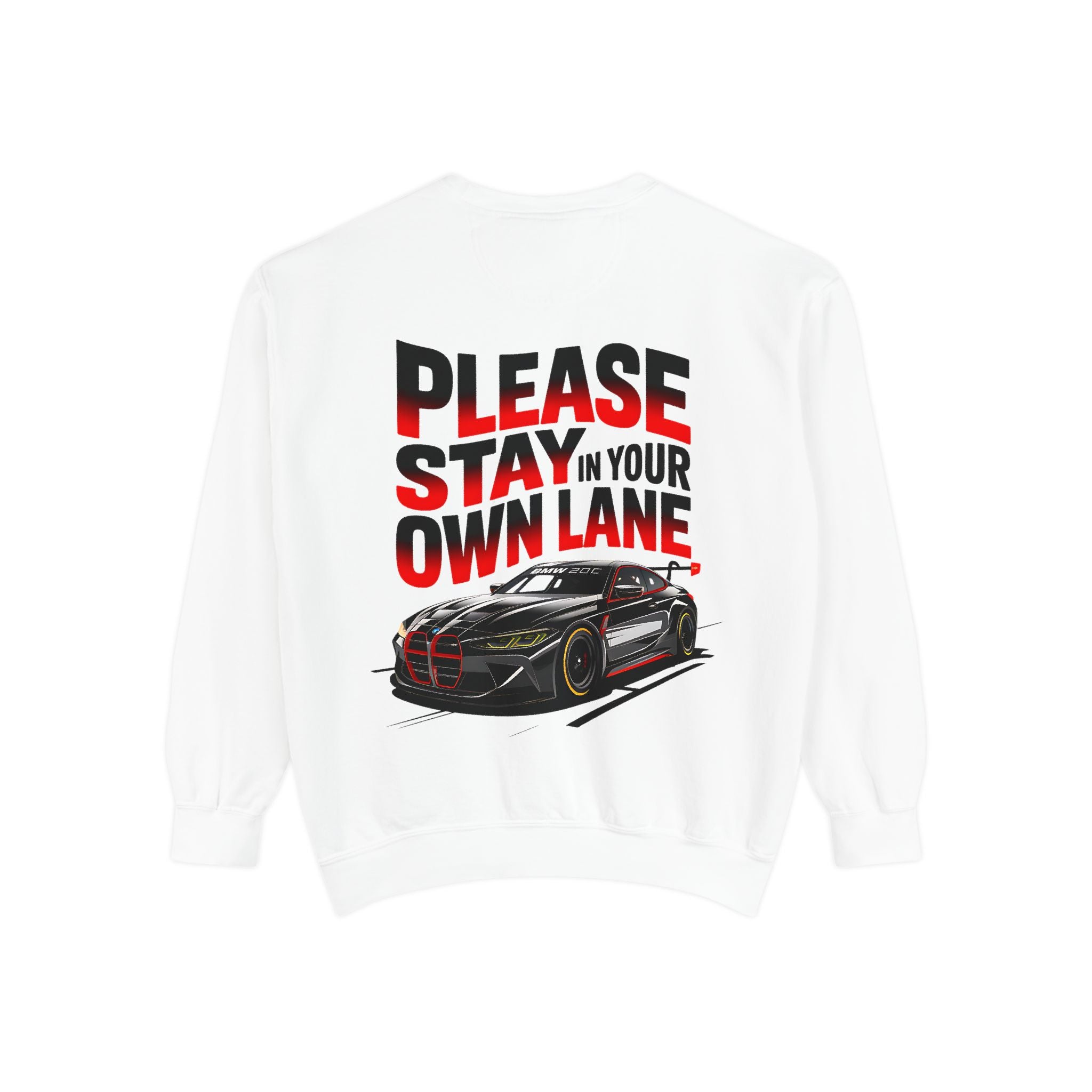 Unisex Garment-Dyed Sweatshirt - 'Please Stay In Your Own Lane' Racing Design - Angel Body