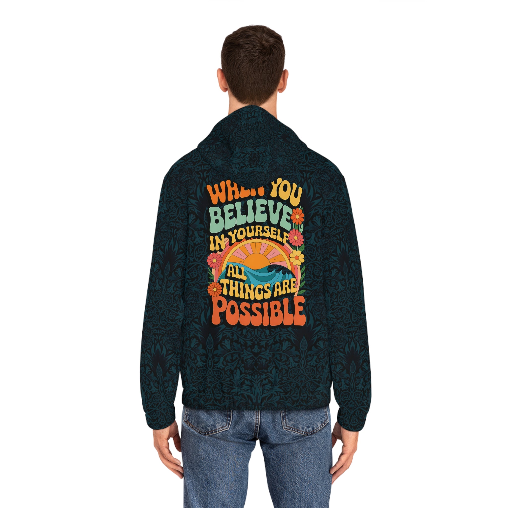 Inspirational Men's Full-Zip Hoodie - Believing in Yourself Design - Angel Body