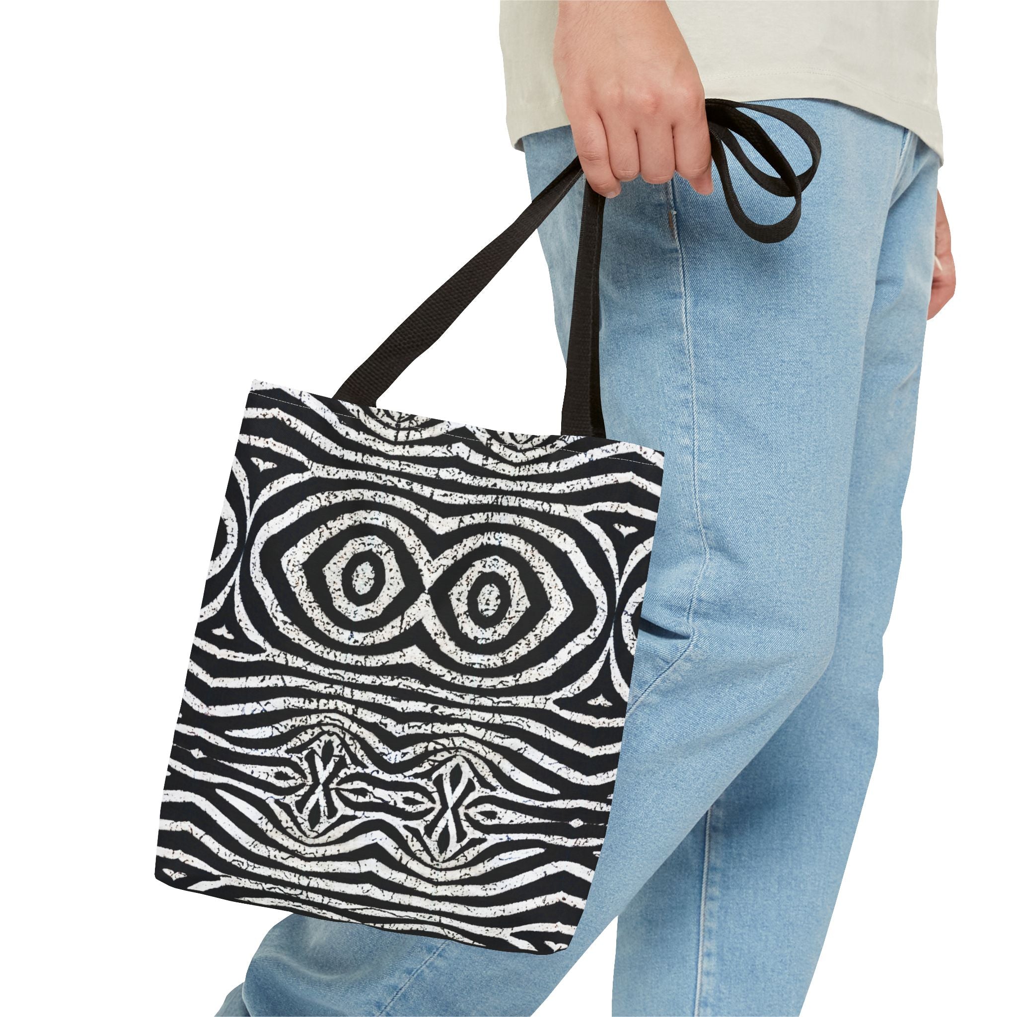 Trendy Black and White Tote Bag with Abstract Pattern | Stylish and Versatile Carryall - Angel Body