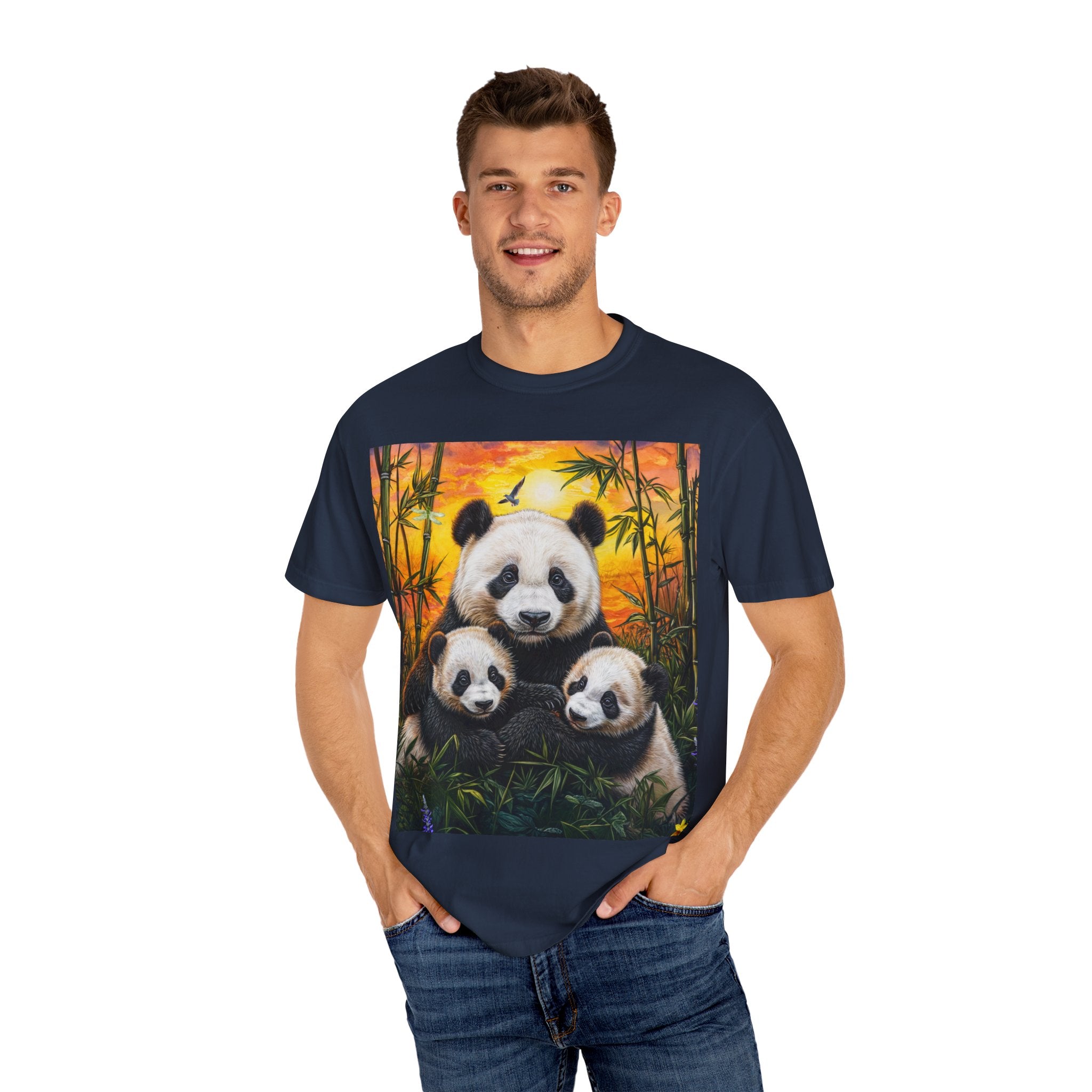 Cute Panda Family Unisex Garment-Dyed T-shirt - Perfect for Animal Lovers - Angel Body