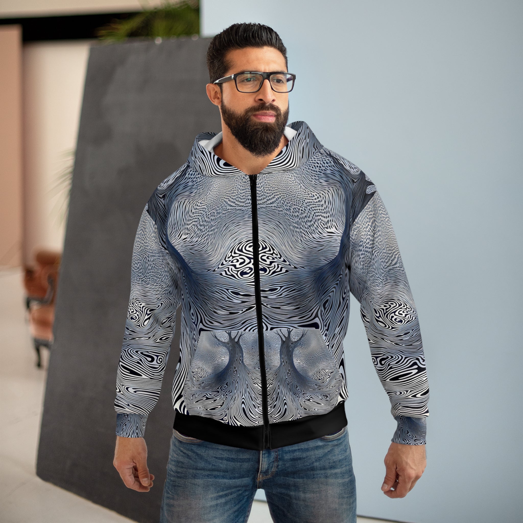 Concave Forest Unisex Zip Hoodie - Optical Illusion Dreamy Landscape Design - Angel Body