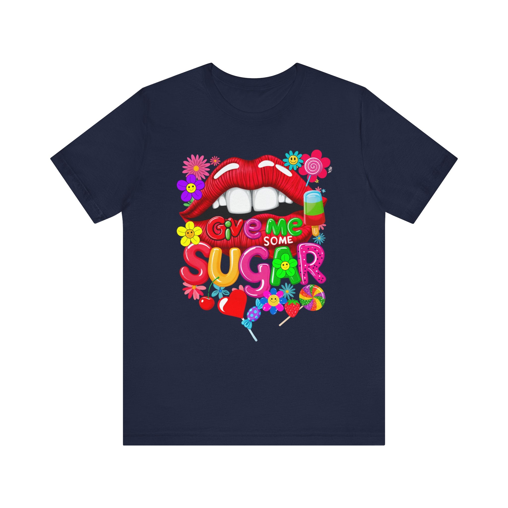 Graphic Tee with Red Sugar Lip and Eye Candy Design - Angel Body