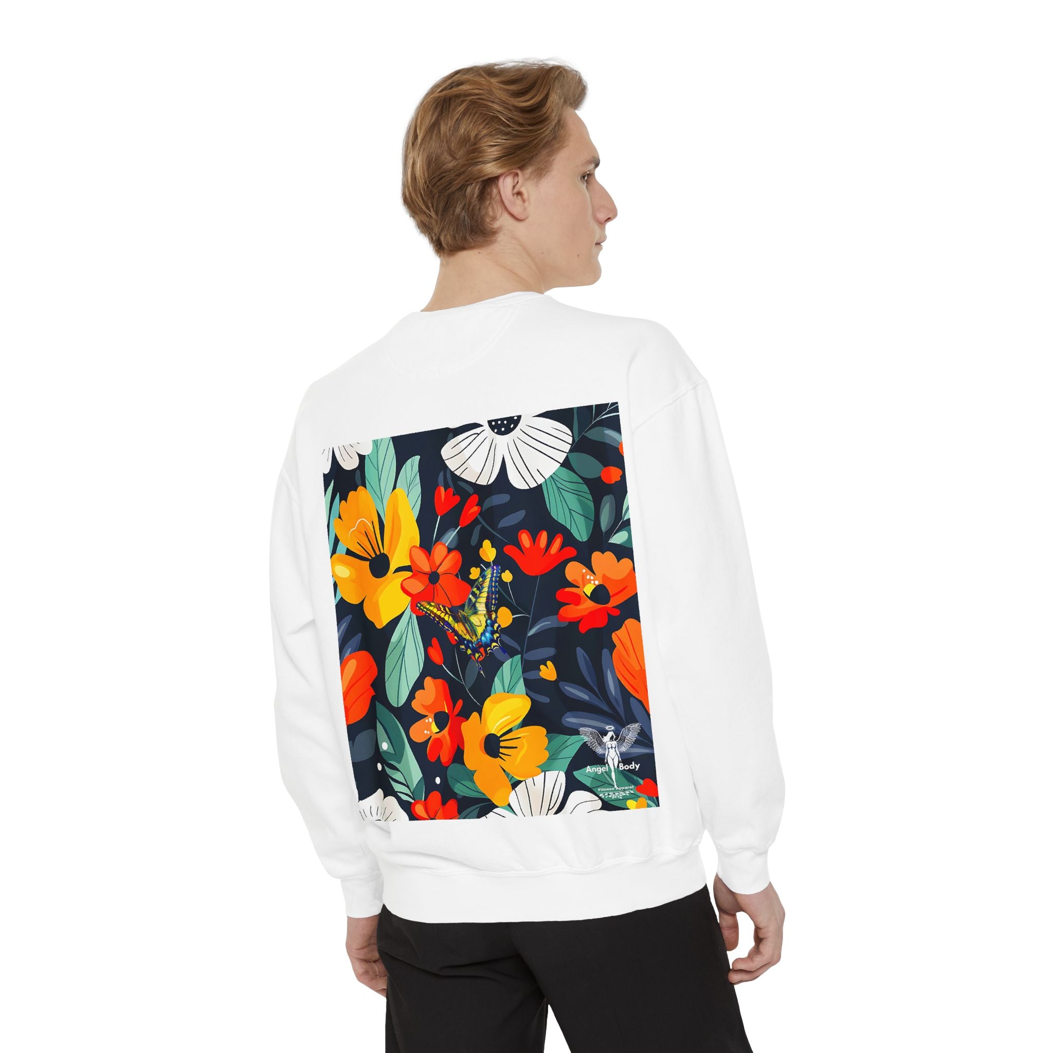 Vibrant Floral Unisex Garment-Dyed Sweatshirt - Perfect for Spring Celebrations - Angel Body