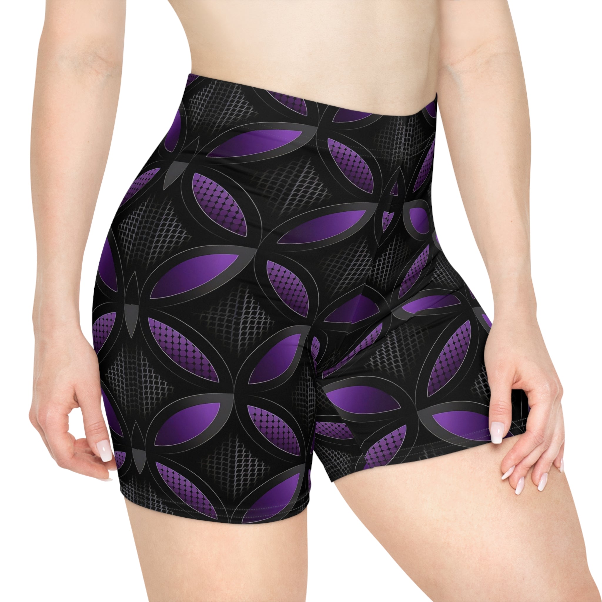 Women's Biker Shorts - Stylish Purple Pattern for Active Comfort