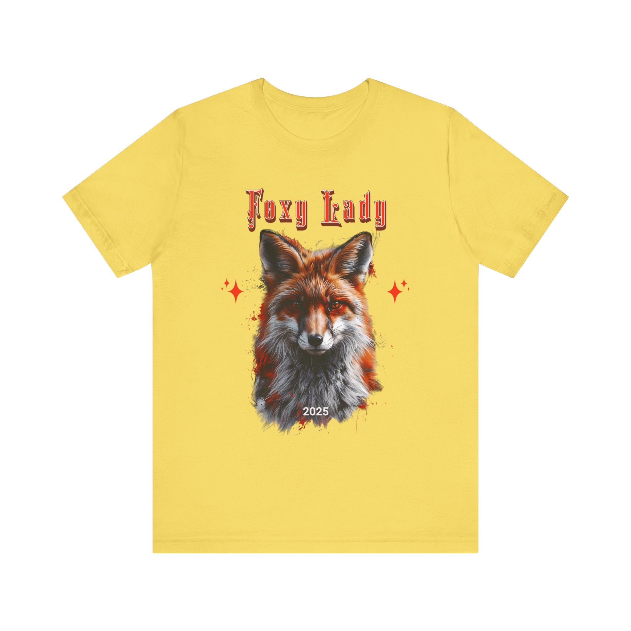 Unisex Jersey Short Sleeve Tee: A beautiful Red Fox with the words foxy lady - Angel Body