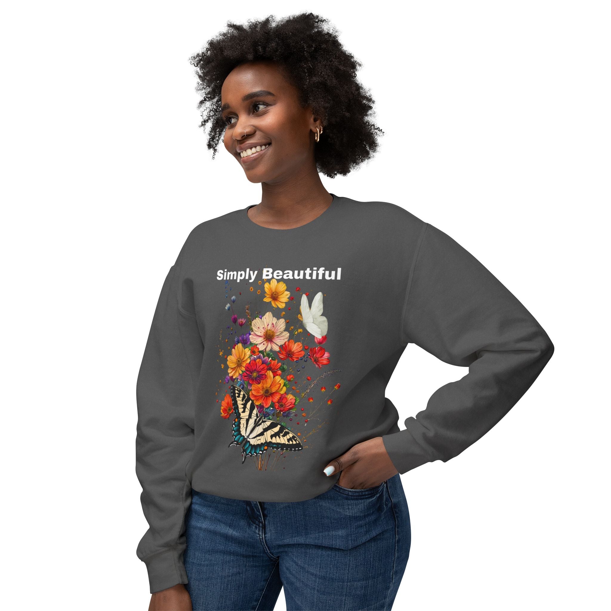 Unisex Lightweight Crewneck Sweatshirt That says Simply Beautiful - Angel Body