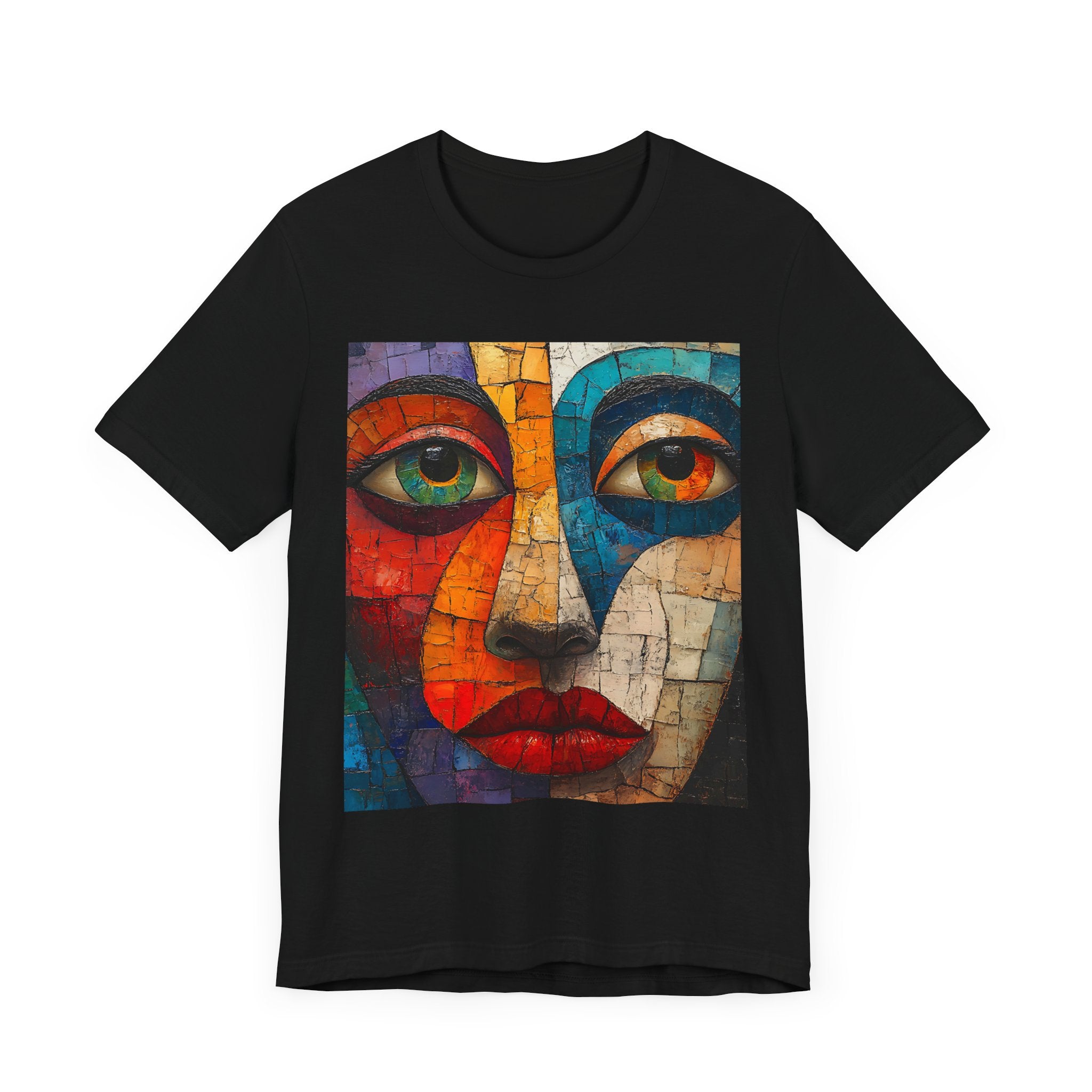 Artistic Unisex Jersey Tee - Fun wearable Art Colorful Face Design - Angel Body