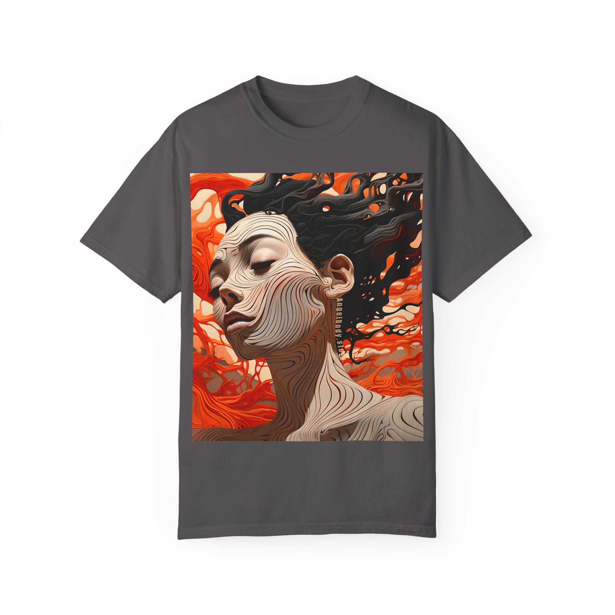 Artistic Unisex Garment-Dyed T-Shirt with Abstract female face Profile Design - Angel Body