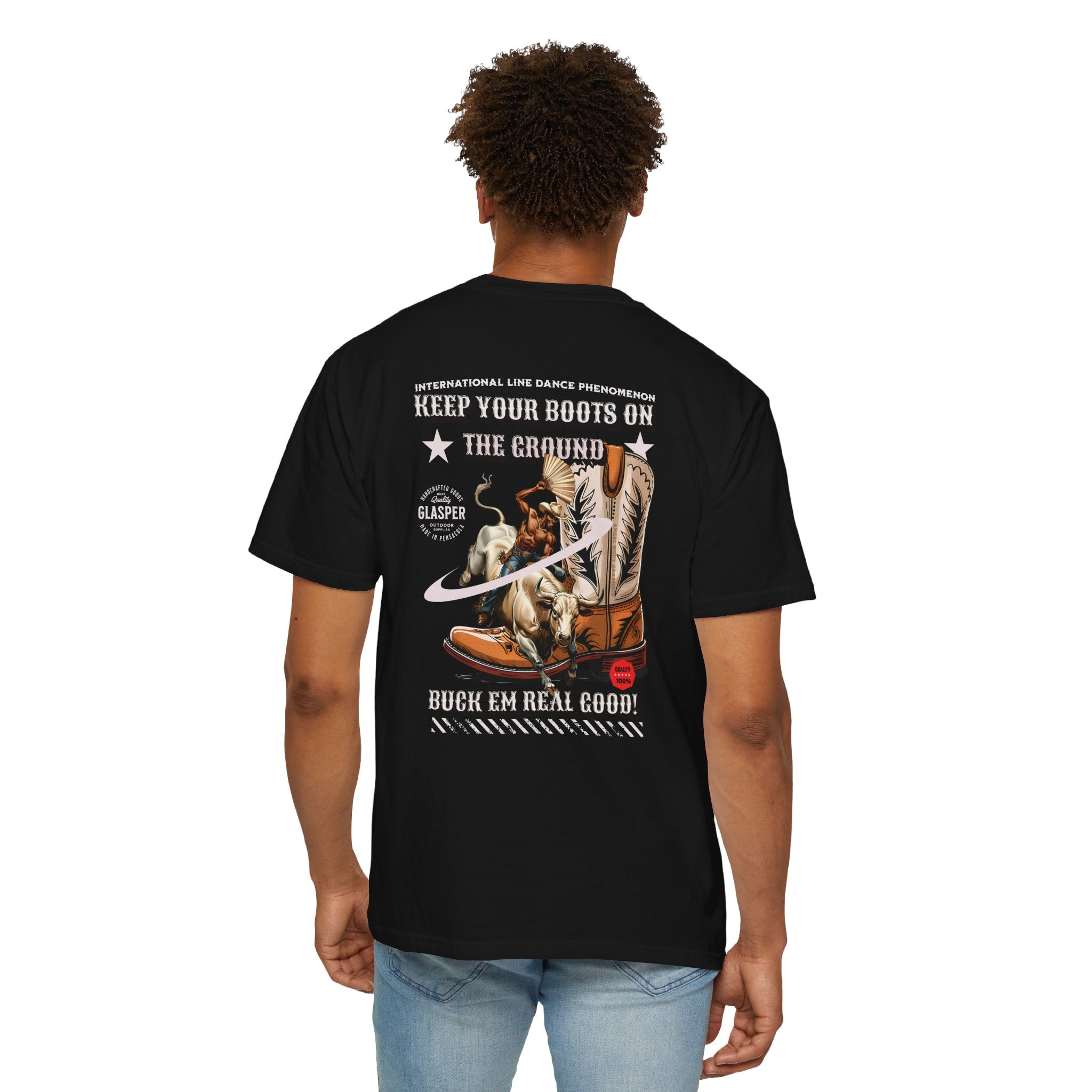 Line Dance Boots Unisex T-Shirt - ‘Keep Your Boots On’ Design - Angel Body
