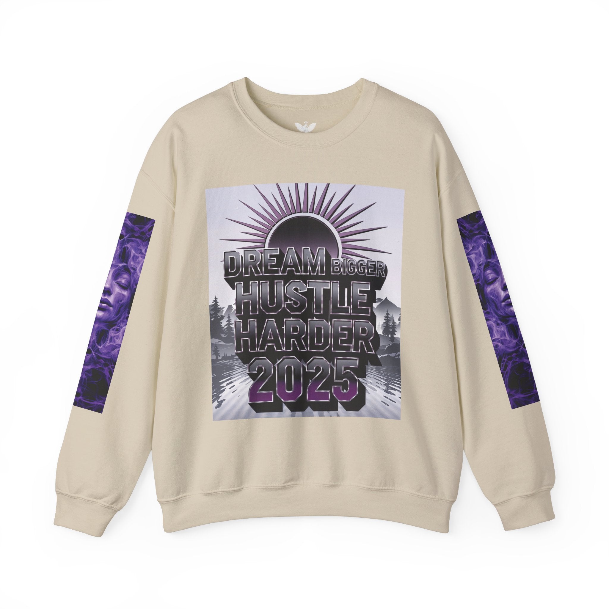 Dream Bigger Hustle Harder Crewneck Sweatshirt | Motivational Unisex Sweatshirt for Dreamers and Go-Getters - Angel Body