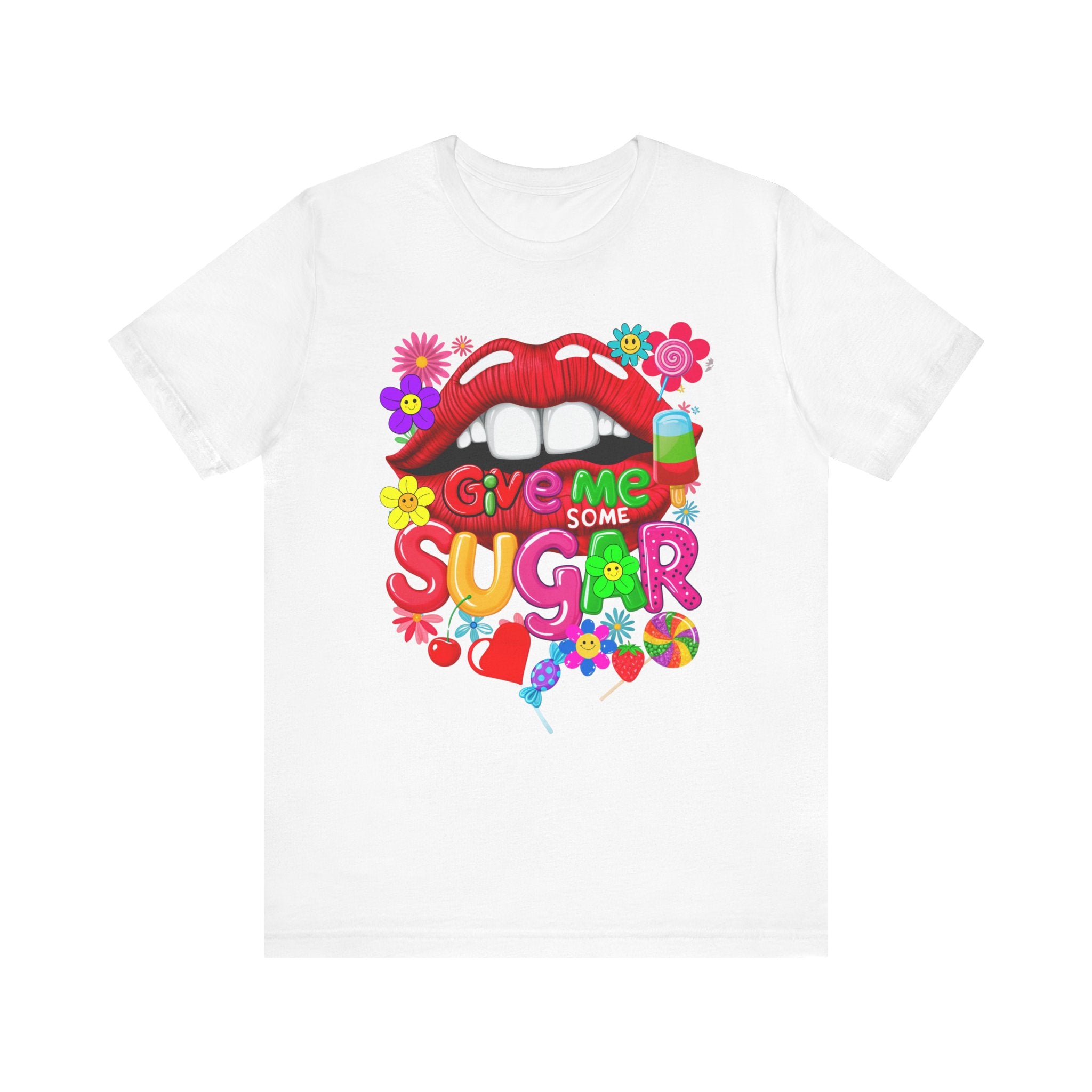 Graphic Tee with Red Sugar Lip and Eye Candy Design - Angel Body