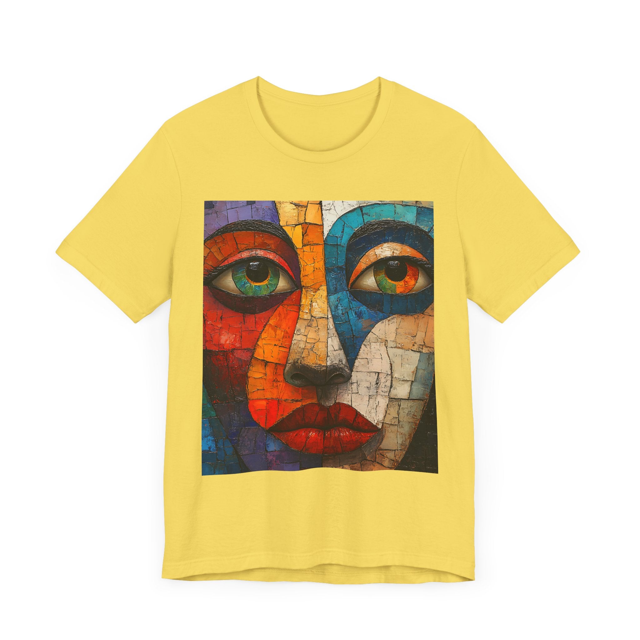 Artistic Unisex Jersey Tee - Fun wearable Art Colorful Face Design - Angel Body
