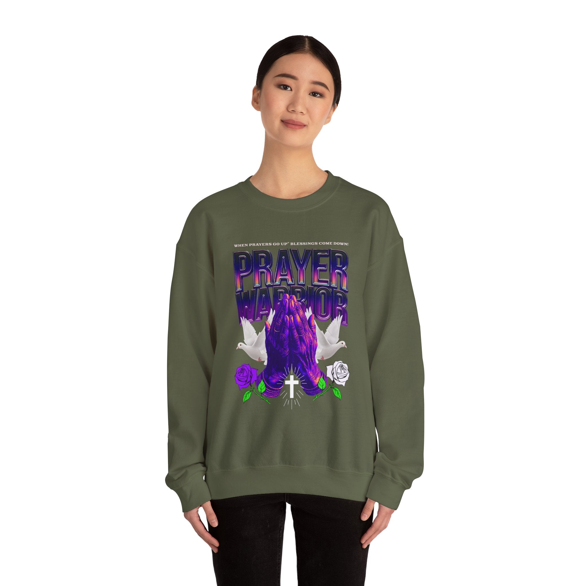 Prayer Warrior Crewneck Sweatshirt - Unisex Heavy Blend™ - Perfect for Spiritual Comfort - Angel Body