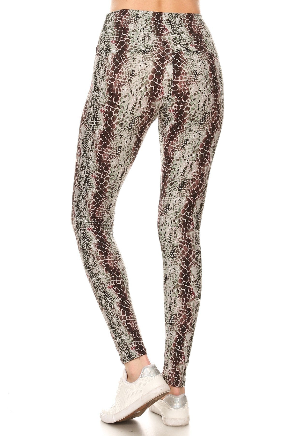 Yoga Style Banded Lined Snakeskin Printed Knit Legging With High Waist. - Angel Body