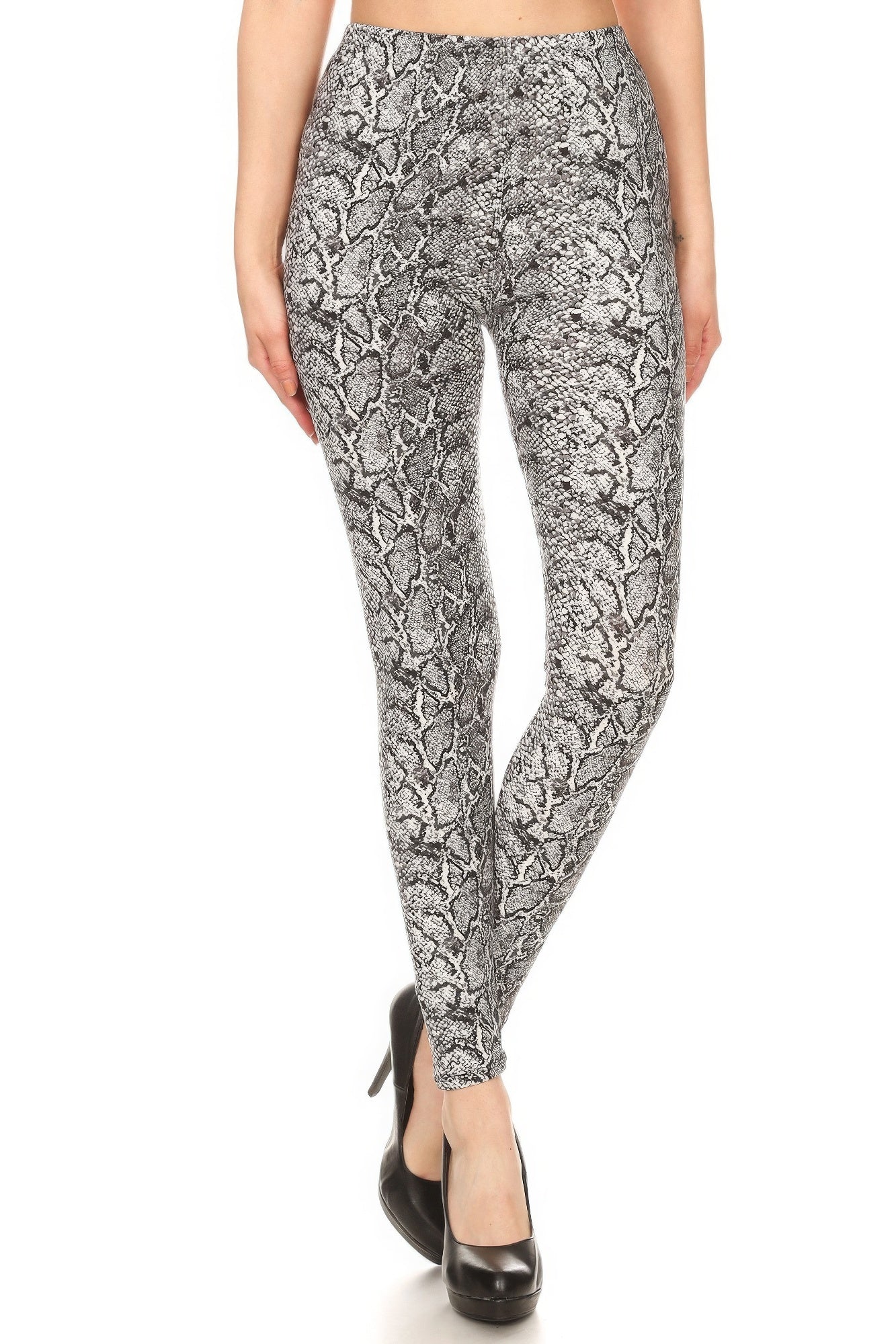 Snakeskin Print, Full Length, High Waisted Leggings In A Fitted Style With An Elastic Waistband - Angel Body