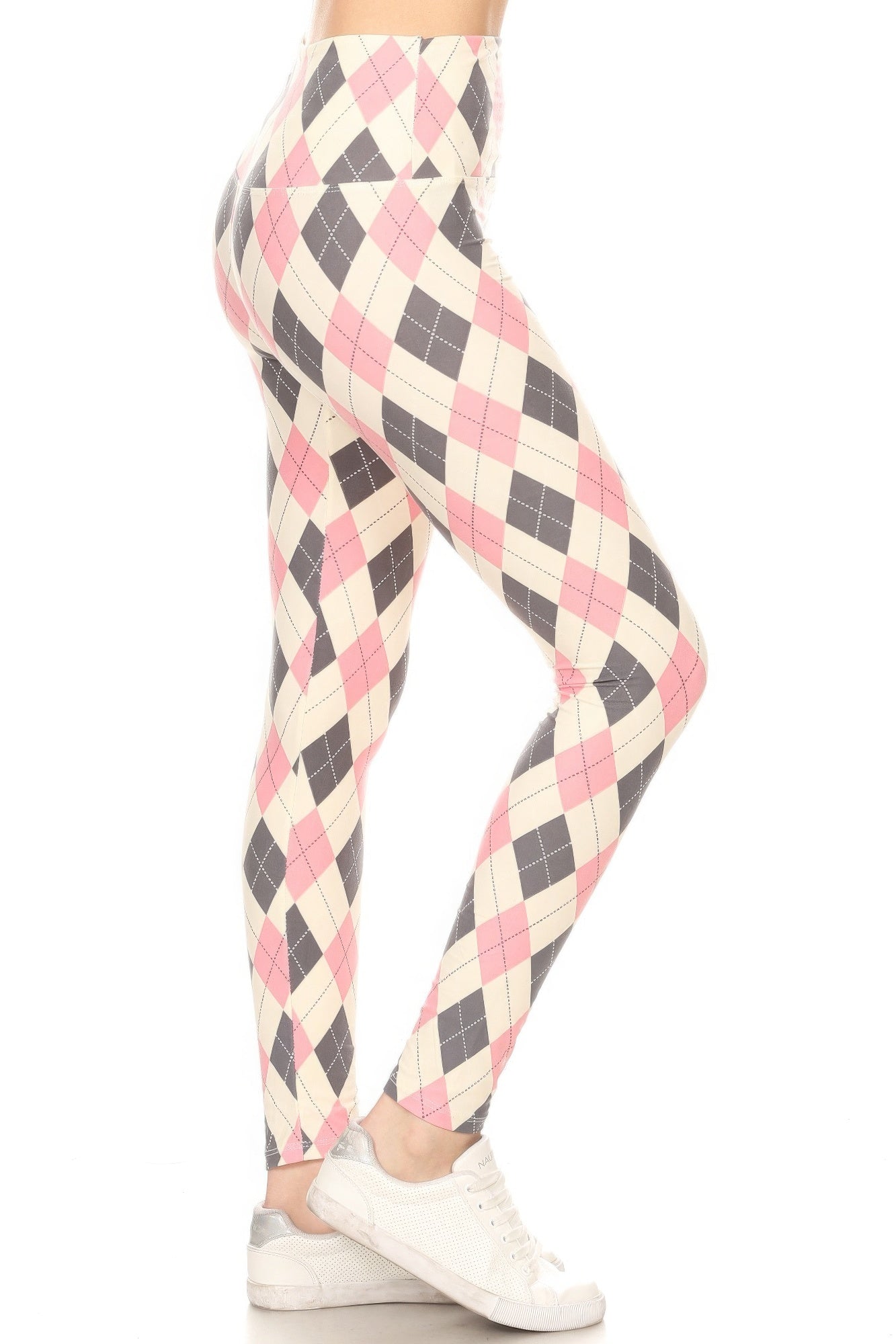5-inch Long Yoga Style Banded Lined Argyle Printed Knit Legging With High Waist - Angel Body