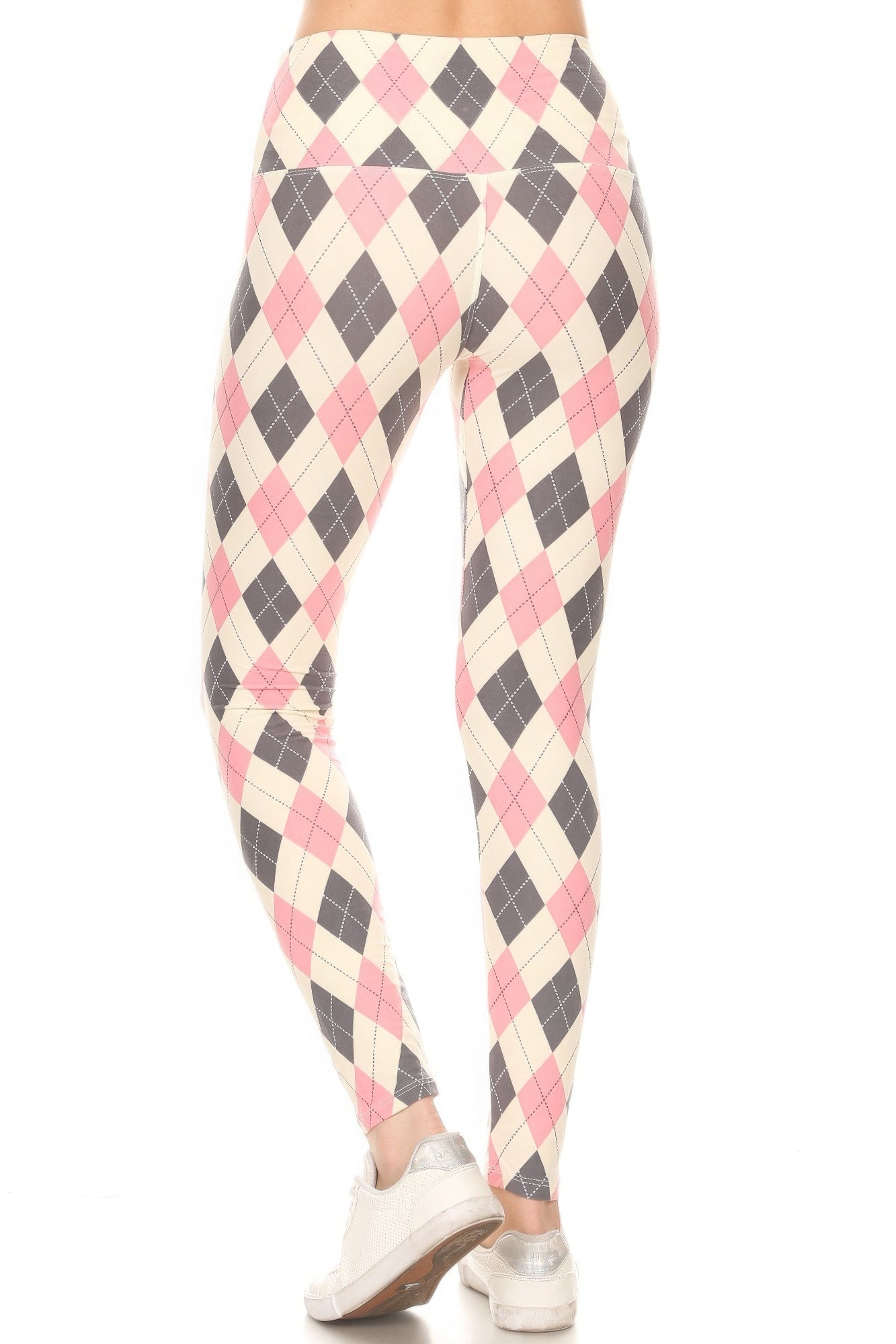 5-inch Long Yoga Style Banded Lined Argyle Printed Knit Legging With High Waist - Angel Body