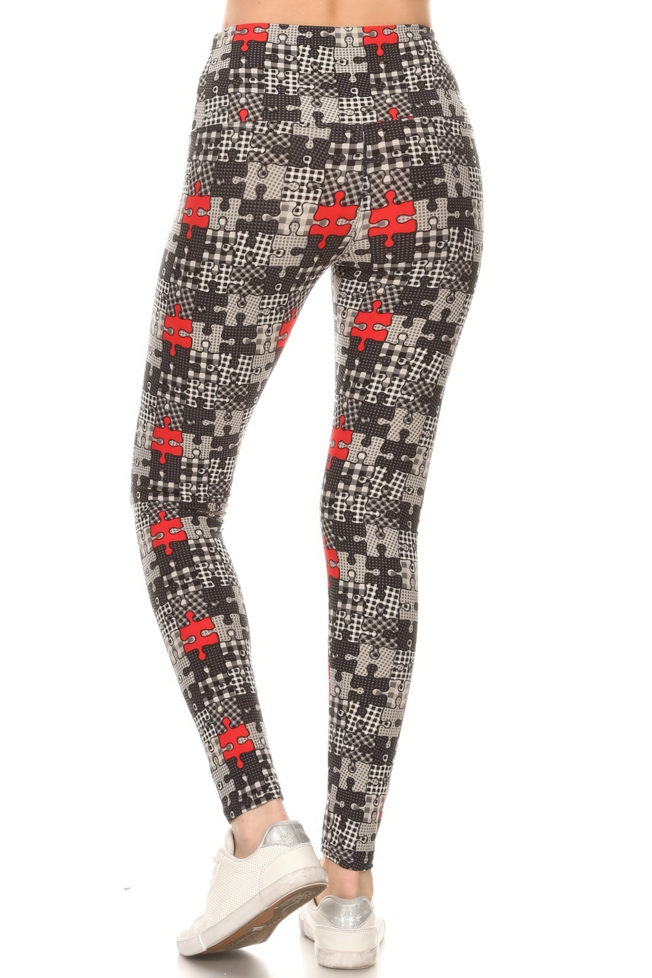 5-inch Long Yoga Style Banded Lined Puzzle Printed Knit Legging With High Waist - Angel Body