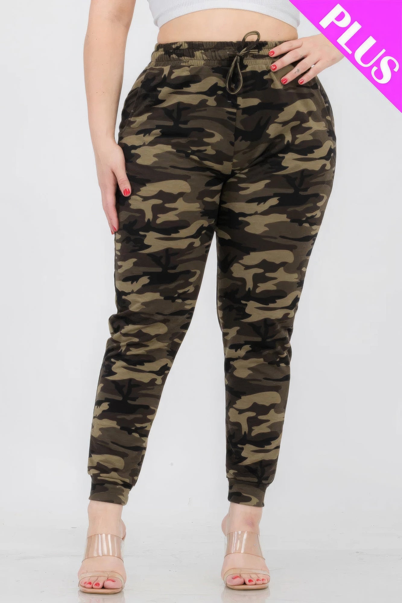 Plus Size French Terry Camo Print Joggers - Angel Body