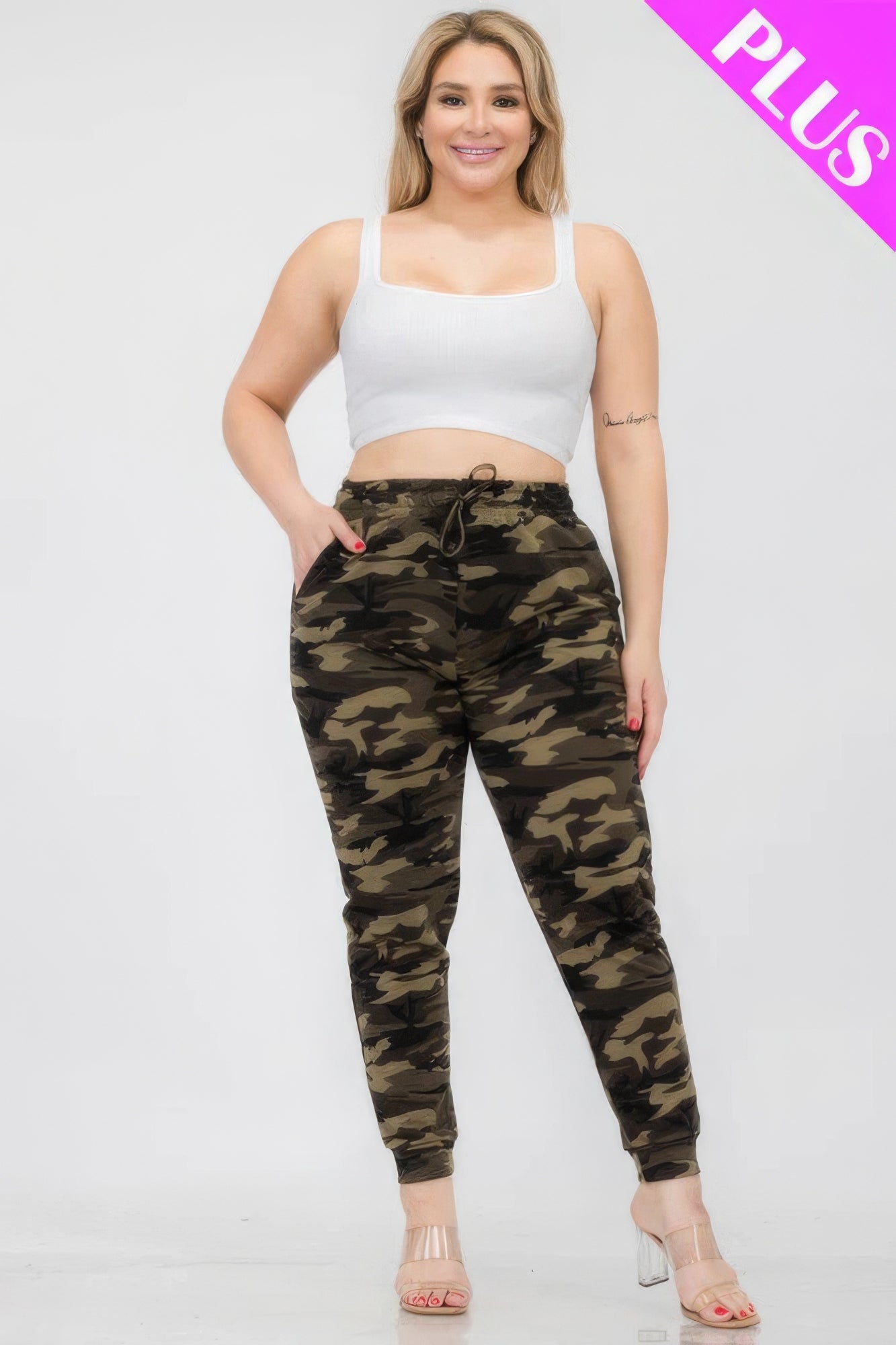 Plus Size French Terry Camo Print Joggers - Angel Body