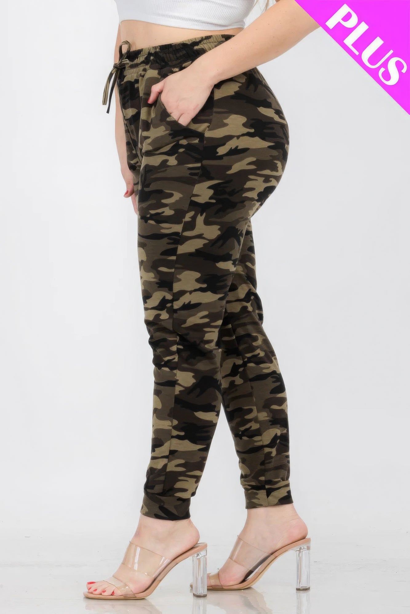 Plus Size French Terry Camo Print Joggers - Angel Body