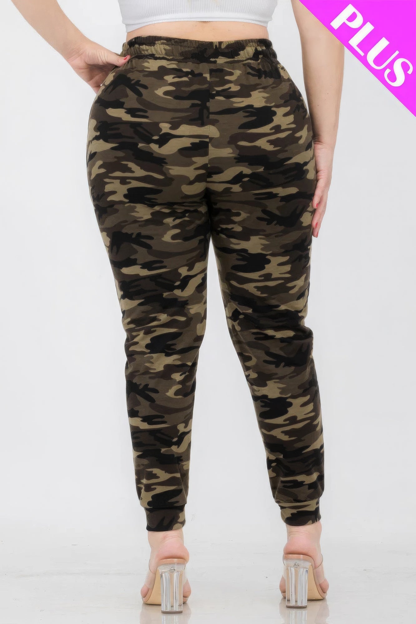 Plus Size French Terry Camo Print Joggers - Angel Body