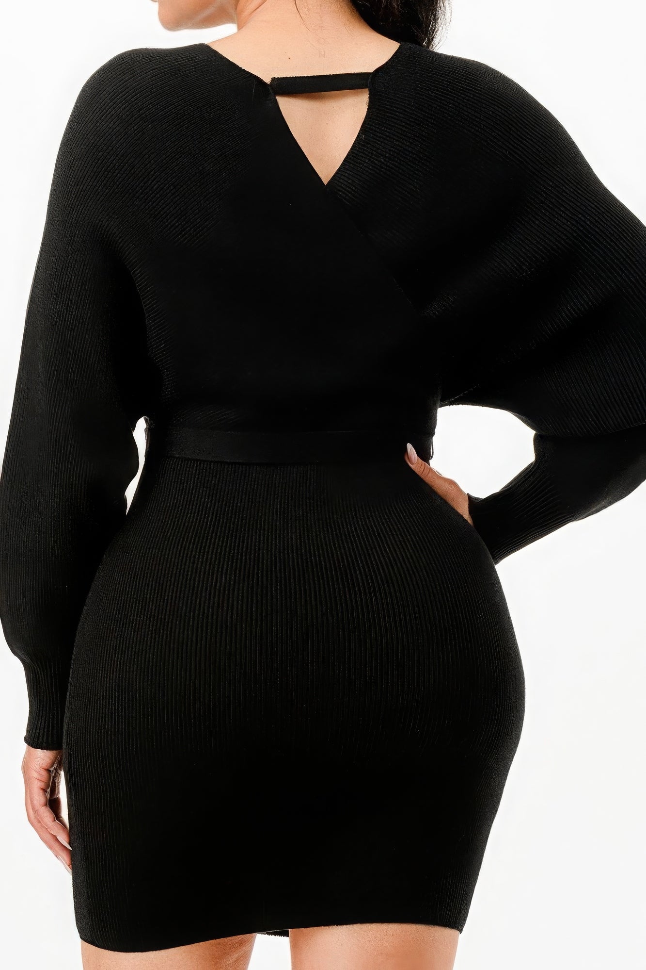 Off Shoulder Wrap Belted Ribbed Sweather Dress - Angel Body