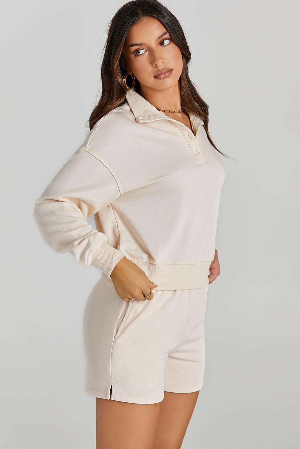 Half Button Sweatshirt and Shorts Active Set - Angel Body