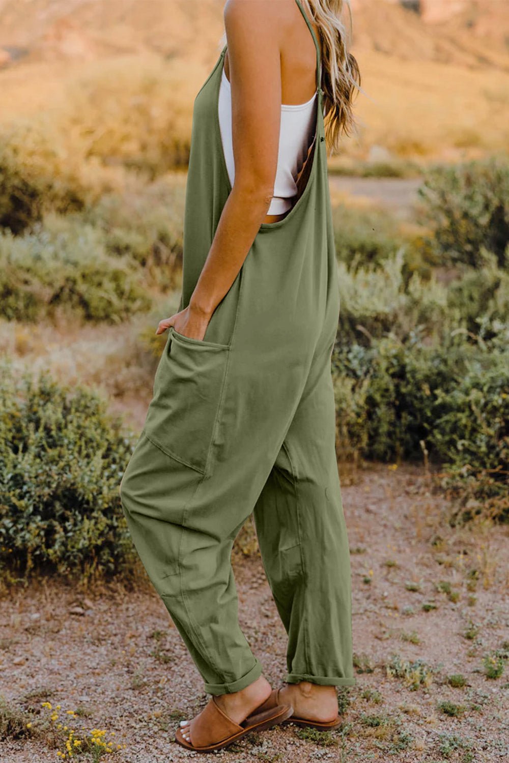 Double Take Full Size V - Neck Sleeveless Jumpsuit with Pockets - Angel Body