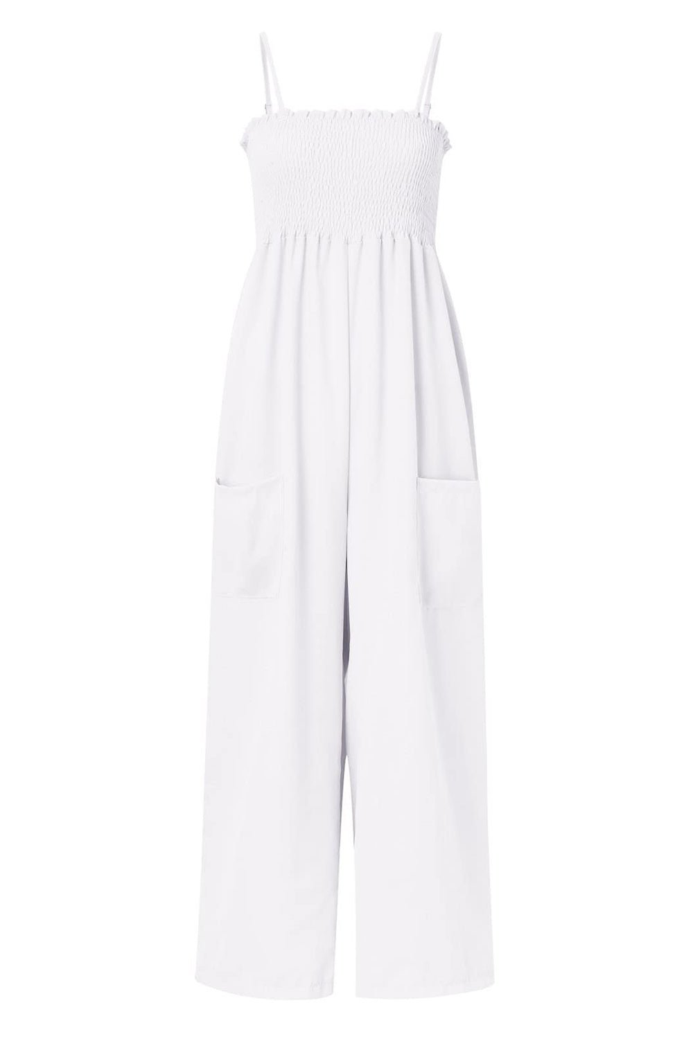 Smocked Spaghetti Strap Wide Leg Jumpsuit - Angel Body