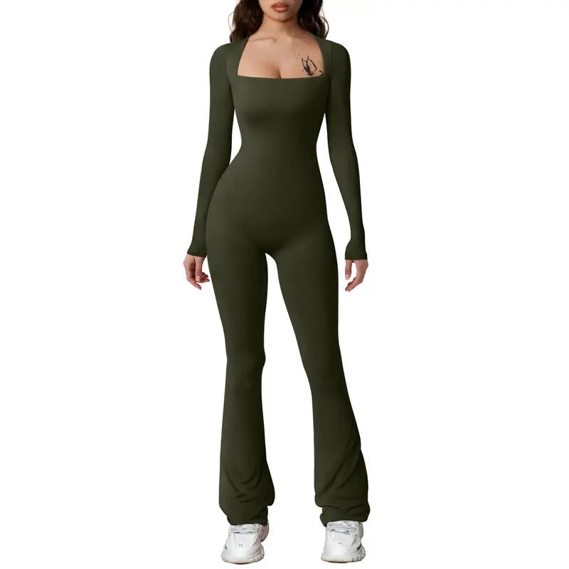 HYZ Women'S Fall Long Sleeve Square Neck Wide Leg Yoga Party Daily One Piece Jumpsuit - Angel Body