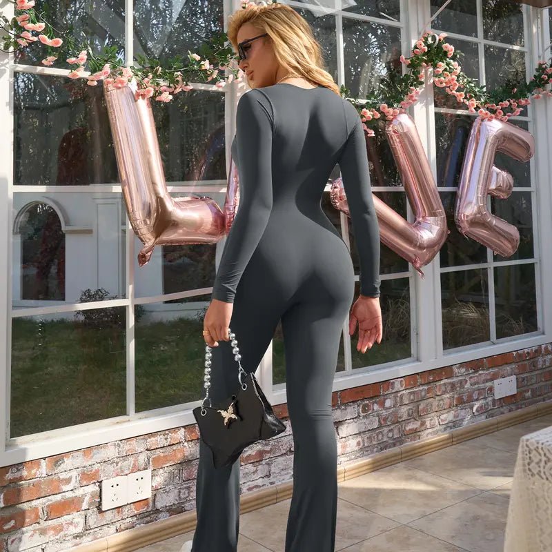 HYZ Women'S Fall Long Sleeve Square Neck Wide Leg Yoga Party Daily One Piece Jumpsuit - Angel Body