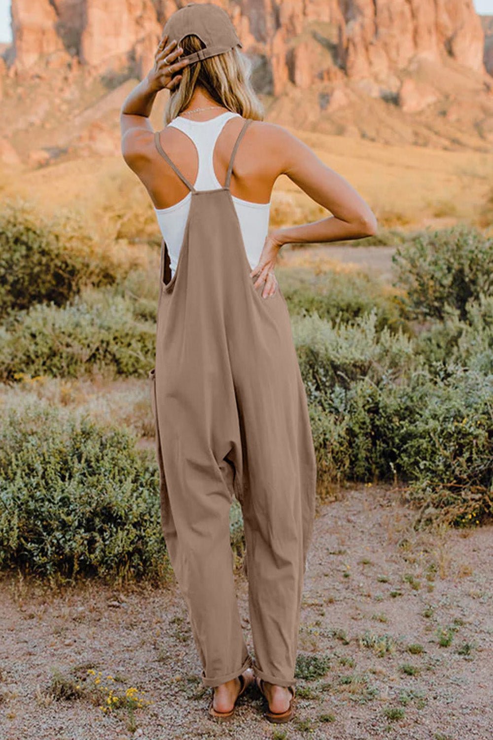 Double Take Full Size V - Neck Sleeveless Jumpsuit with Pockets - Angel Body