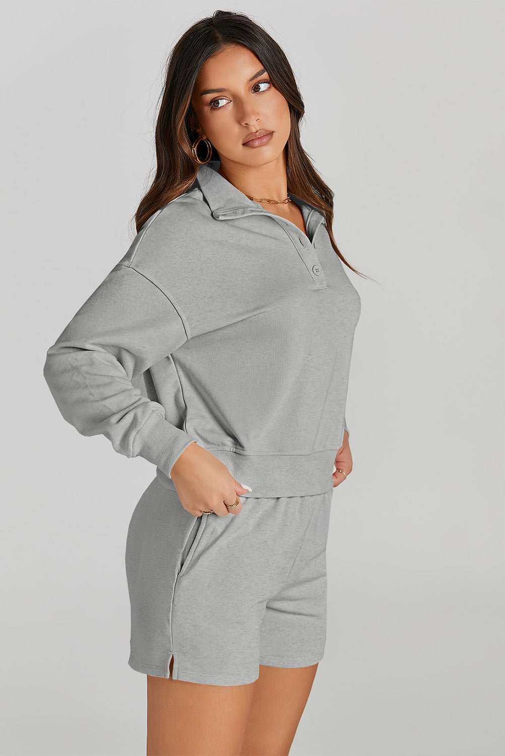 Half Button Sweatshirt and Shorts Active Set - Angel Body