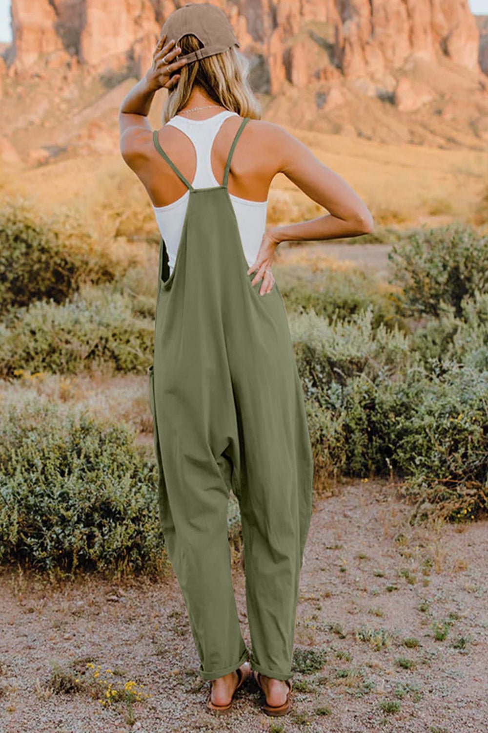 Double Take Full Size V - Neck Sleeveless Jumpsuit with Pockets - Angel Body