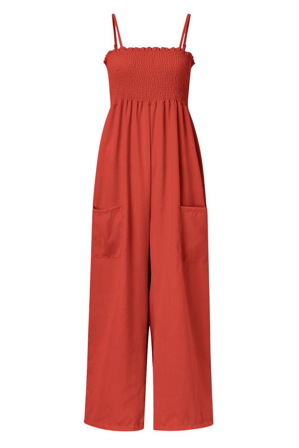 Smocked Spaghetti Strap Wide Leg Jumpsuit - Angel Body