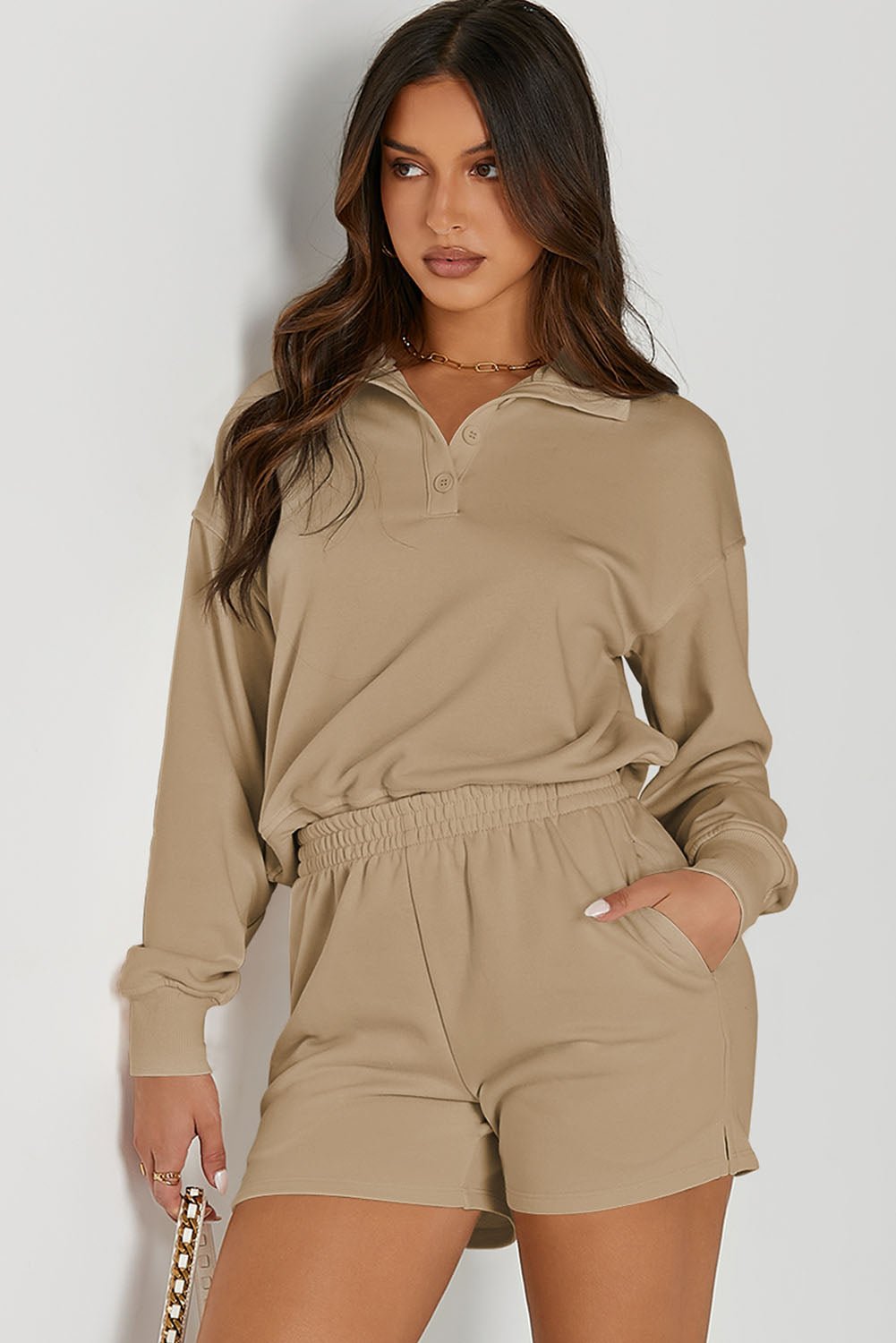 Half Button Sweatshirt and Shorts Active Set - Angel Body